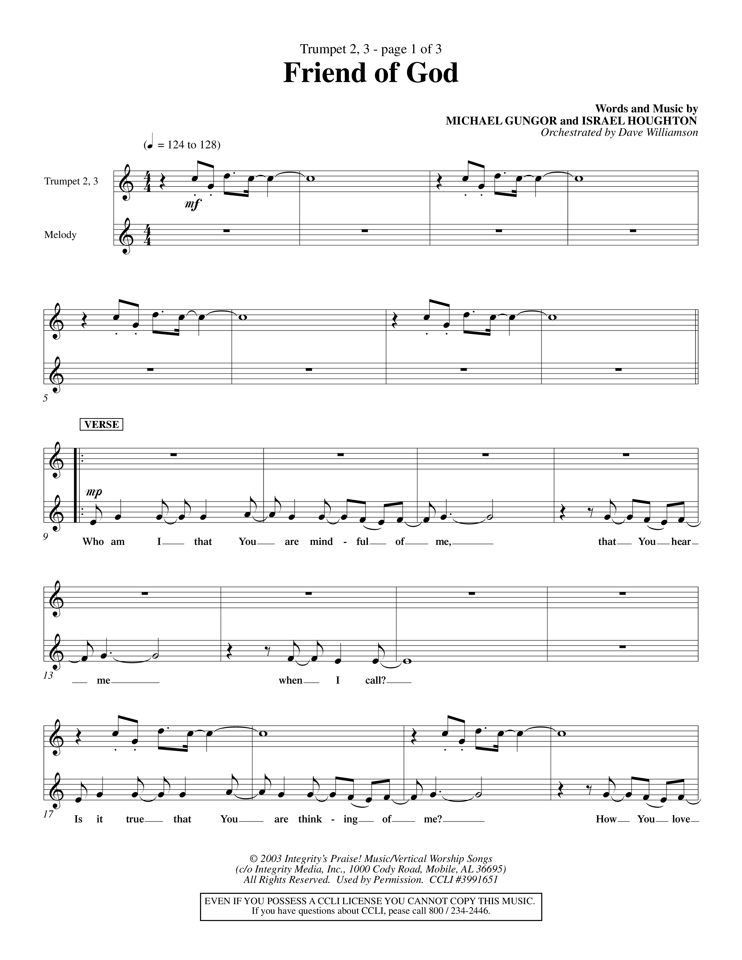 Friend Of God (Choral Anthem SATB) Trumpet 2/3 (Word Music Choral / Orch. Dave Williamson)