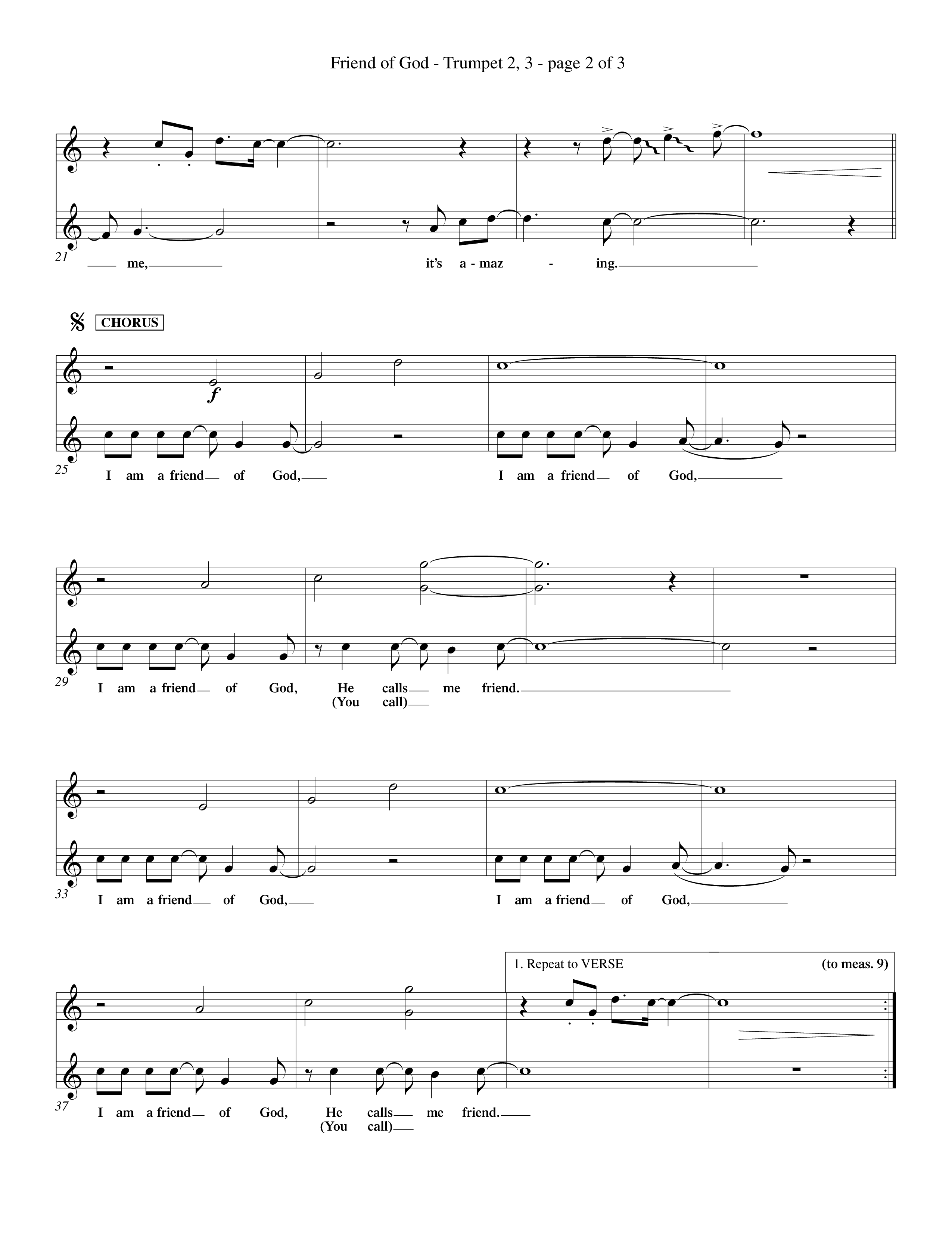 Friend Of God (Choral Anthem SATB) Trumpet 2/3 (Word Music Choral / Orch. Dave Williamson)