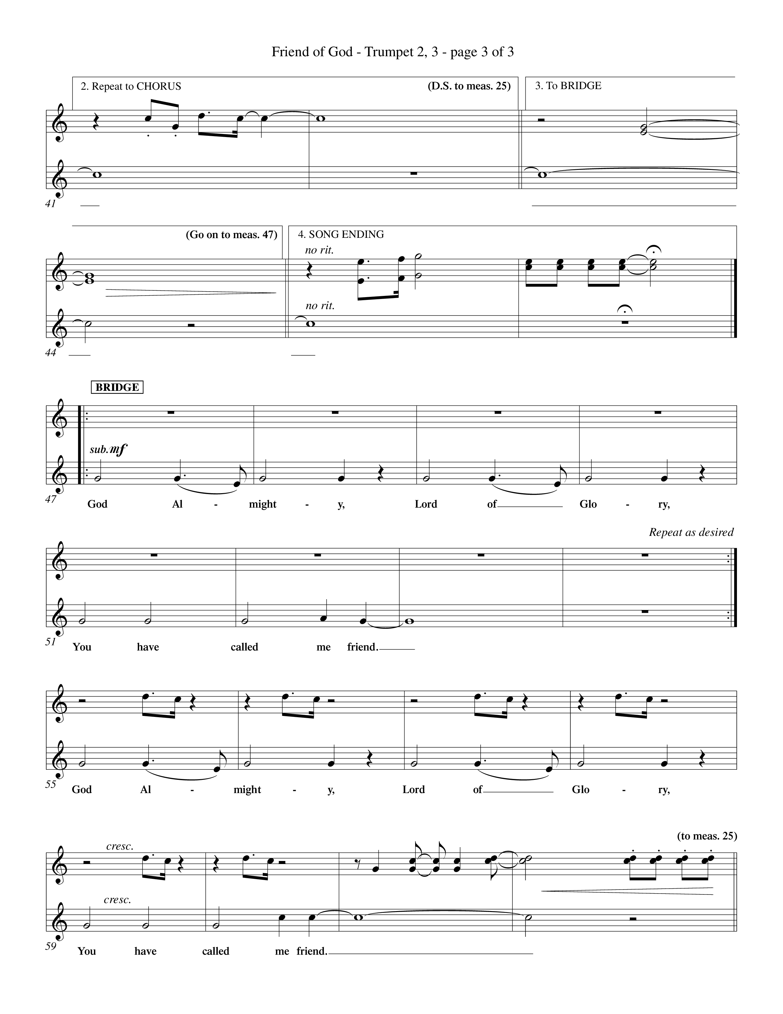 Friend Of God (Choral Anthem SATB) Trumpet 2/3 (Word Music Choral / Orch. Dave Williamson)