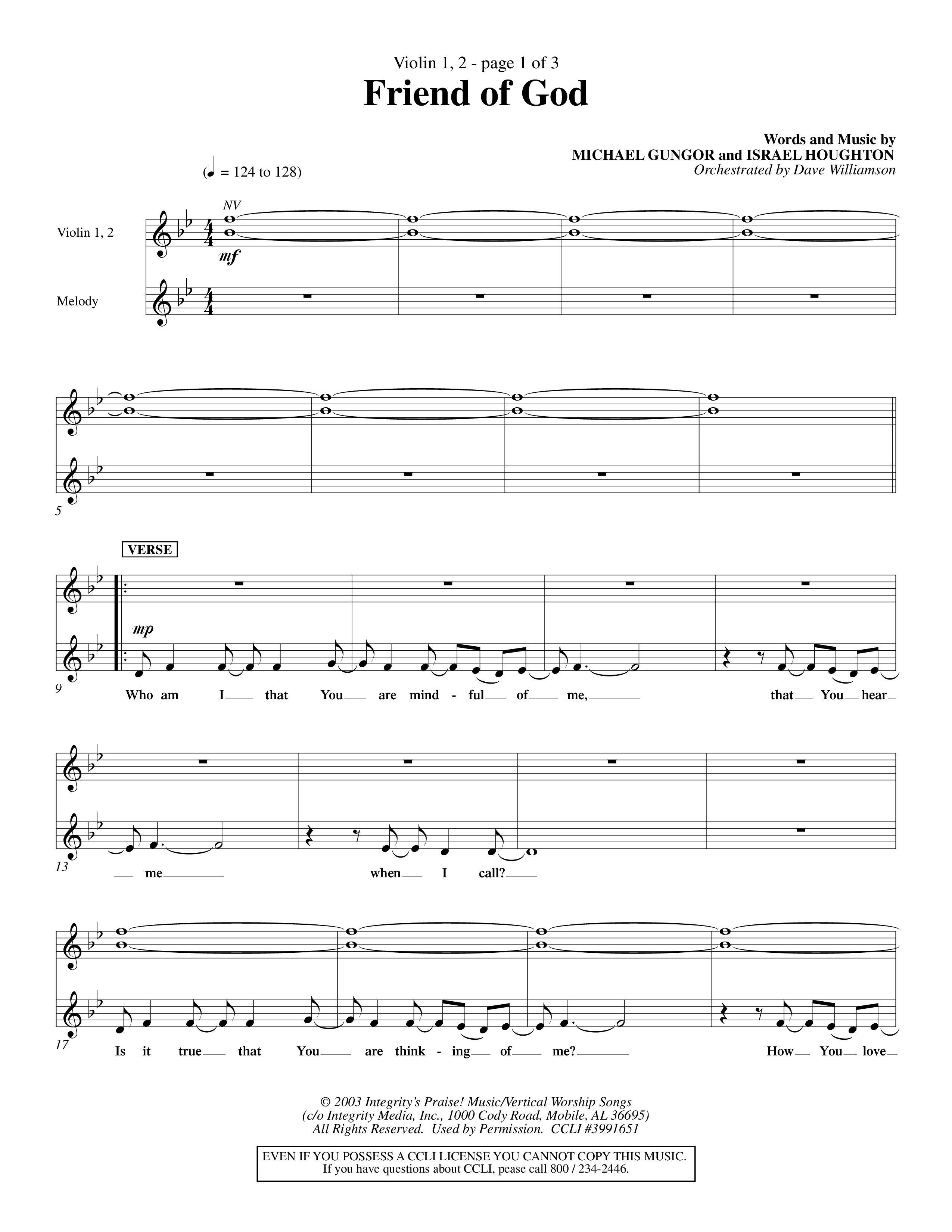 Friend Of God (Choral Anthem SATB) Violin 1/2 (Word Music Choral / Orch. Dave Williamson)