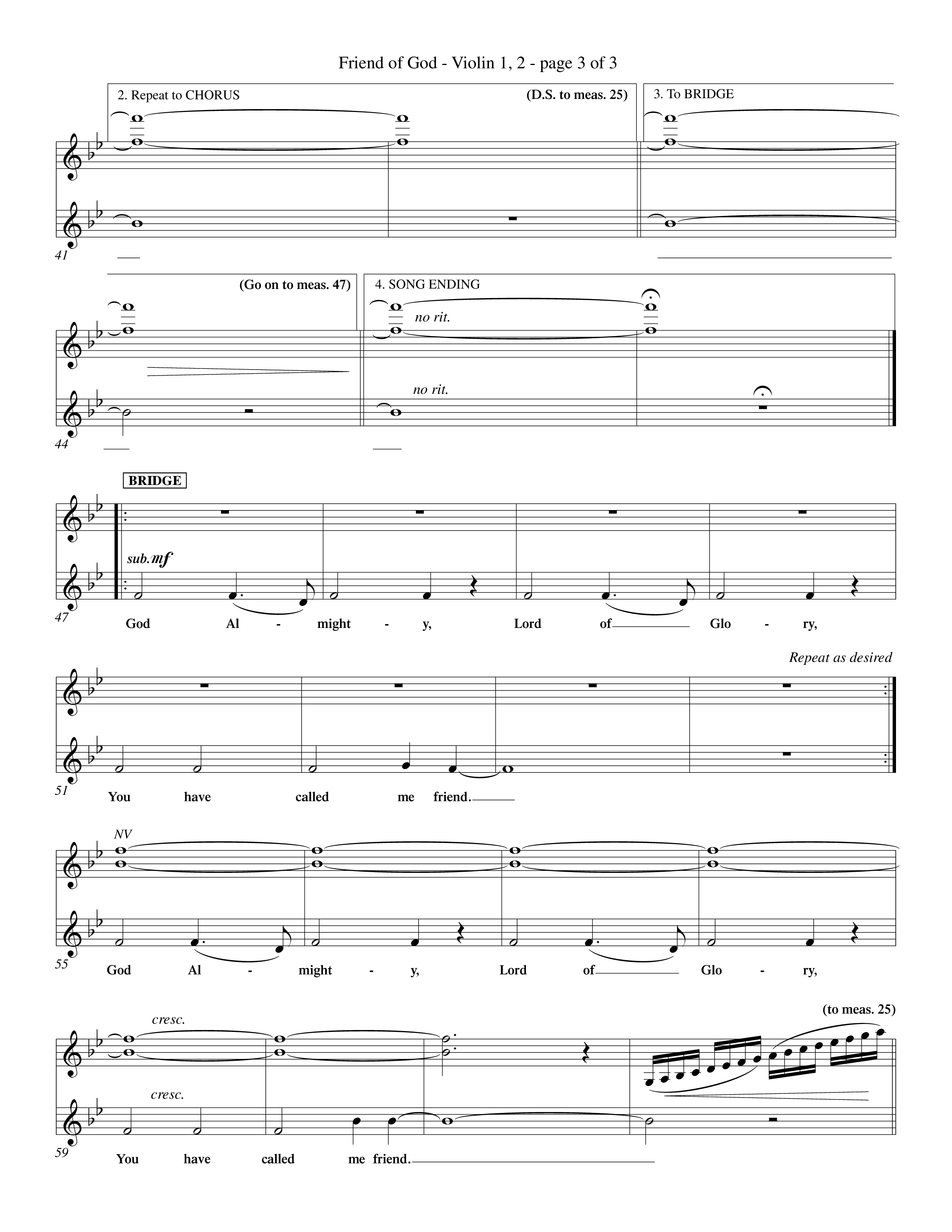 Friend Of God (Choral Anthem SATB) Violin 1/2 (Word Music Choral / Orch. Dave Williamson)