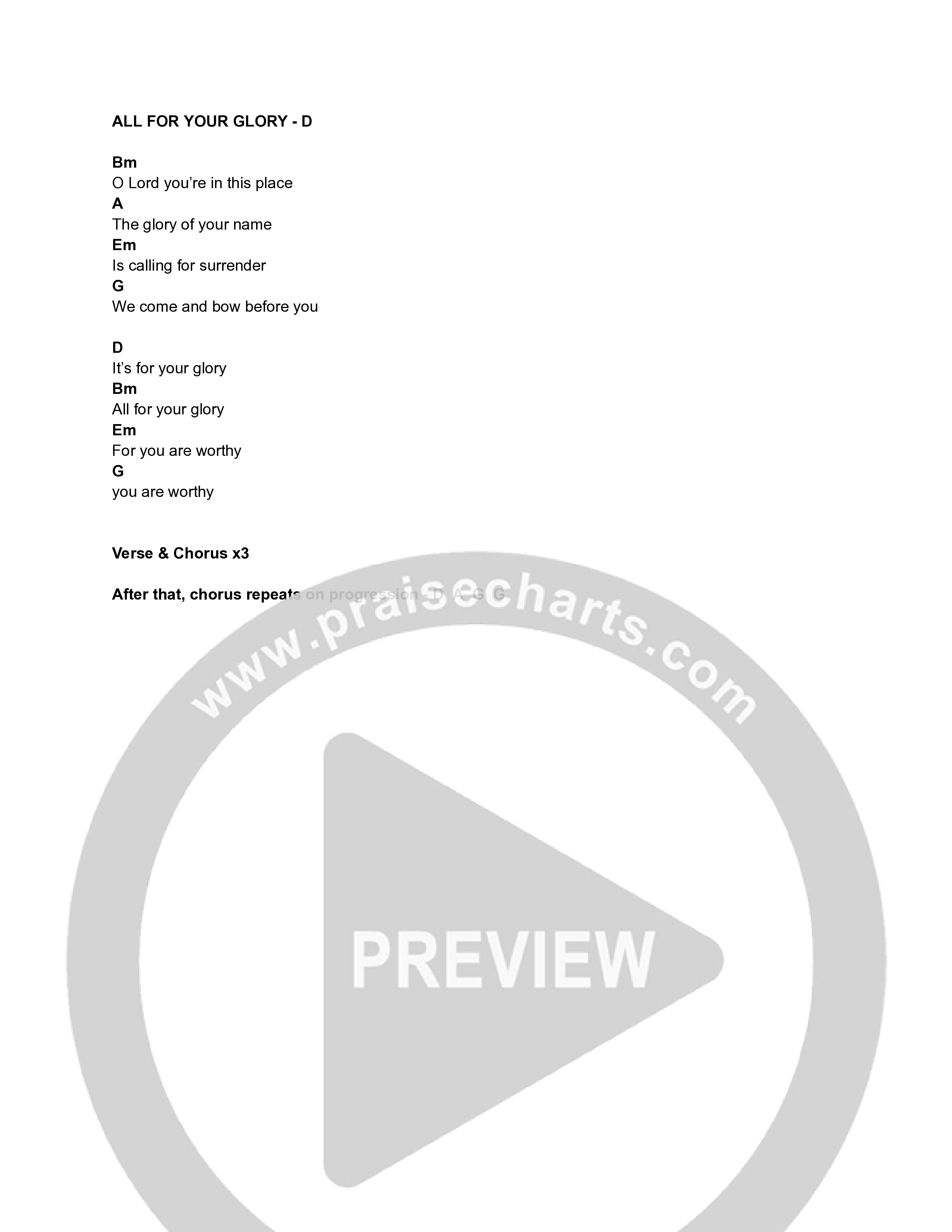 All For Your Glory (Live) Chord Chart (Freedom Church)