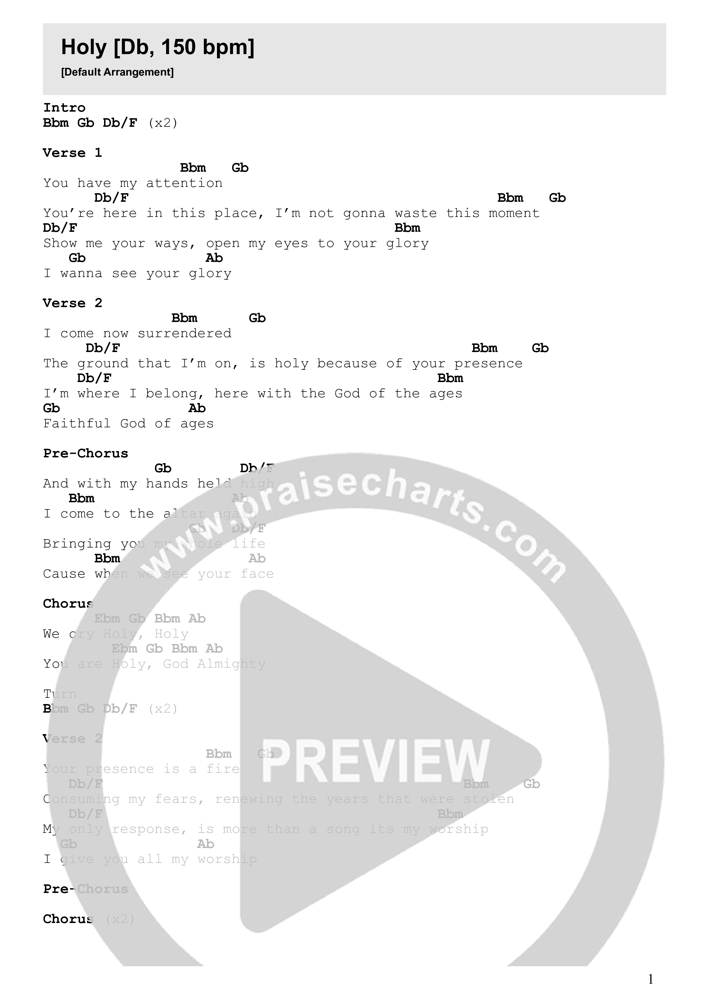 Holy (Live) Chord Chart (Freedom Church)