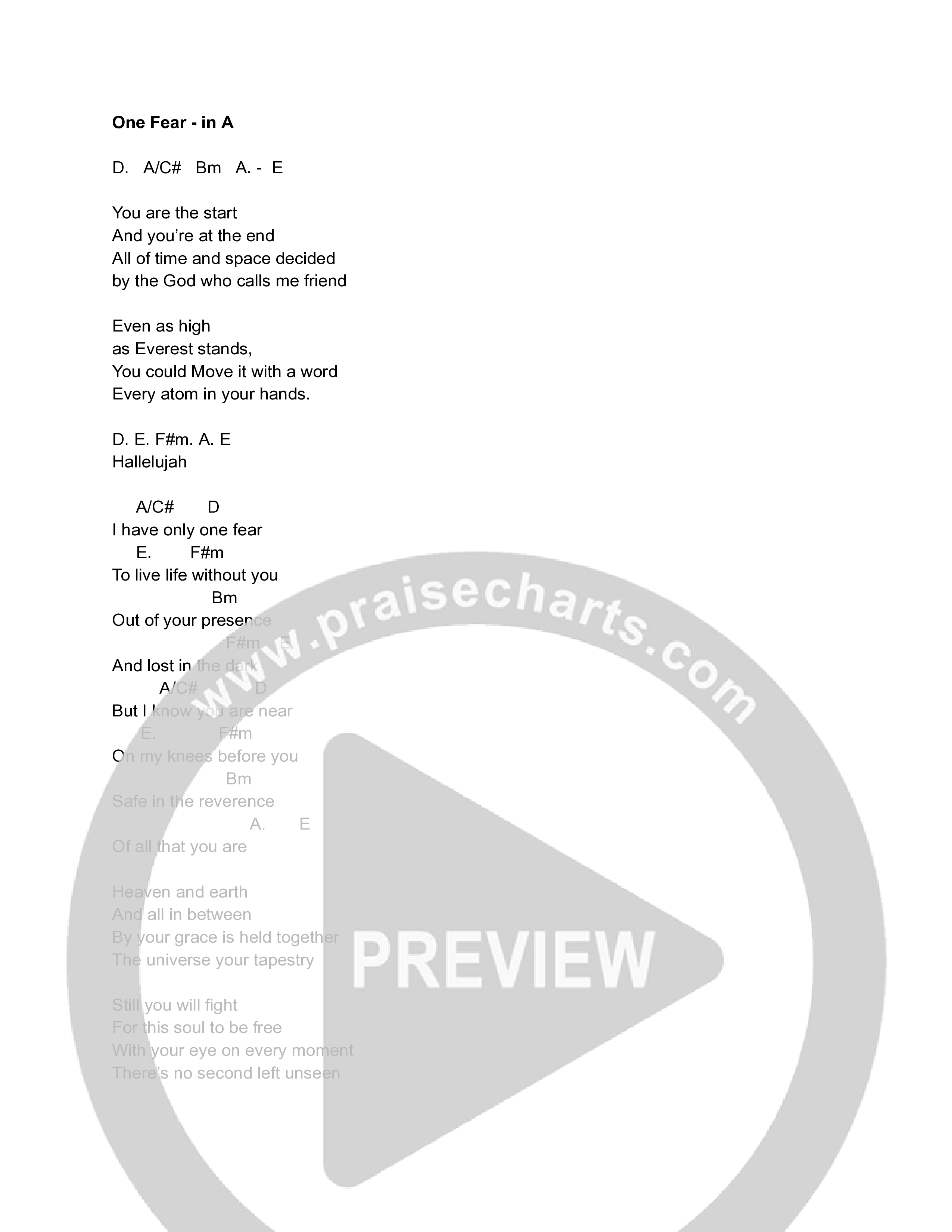 One Fear (Live) Chord Chart (Freedom Church)