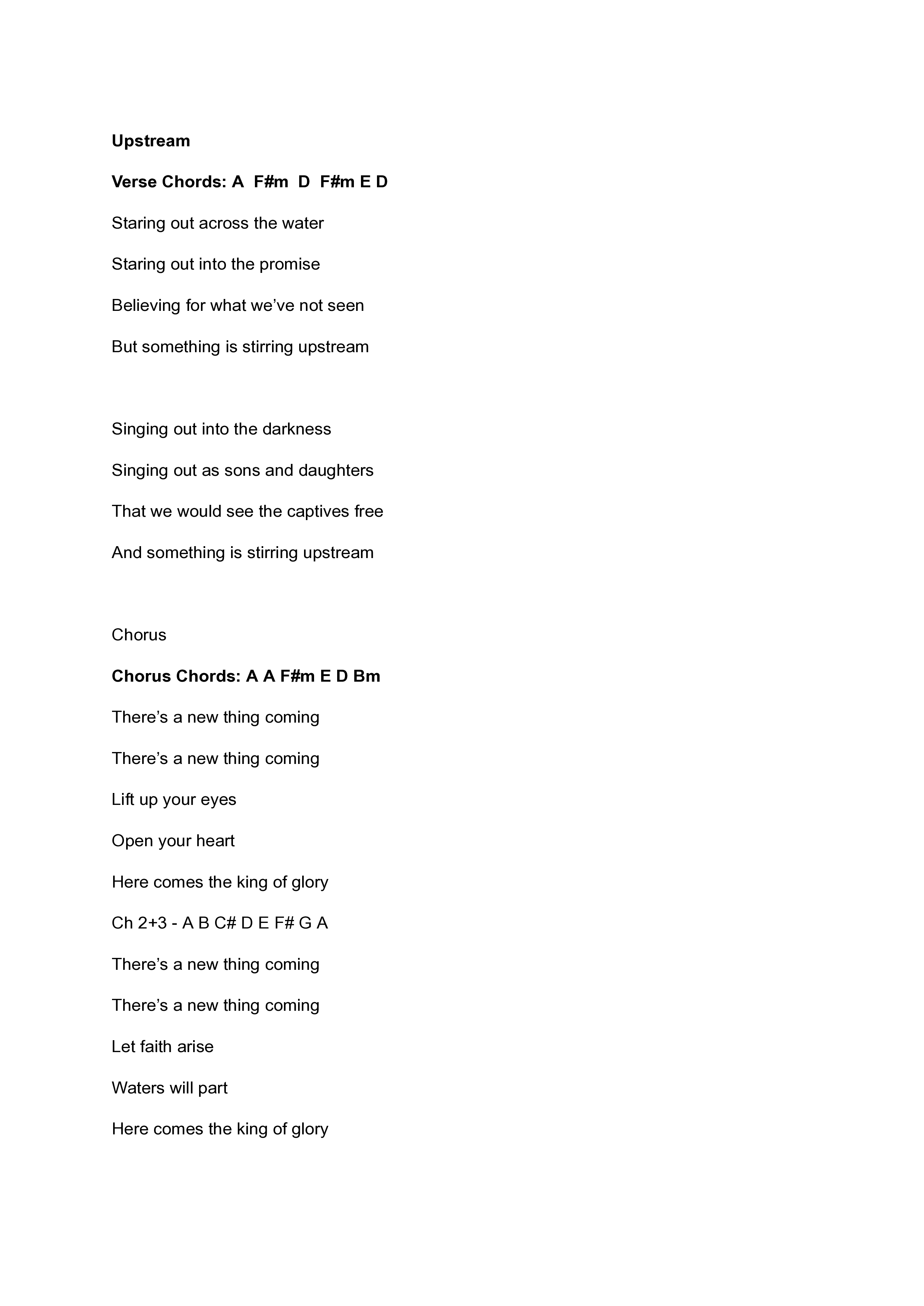 Upstream (Live) Chord Chart (Freedom Church)