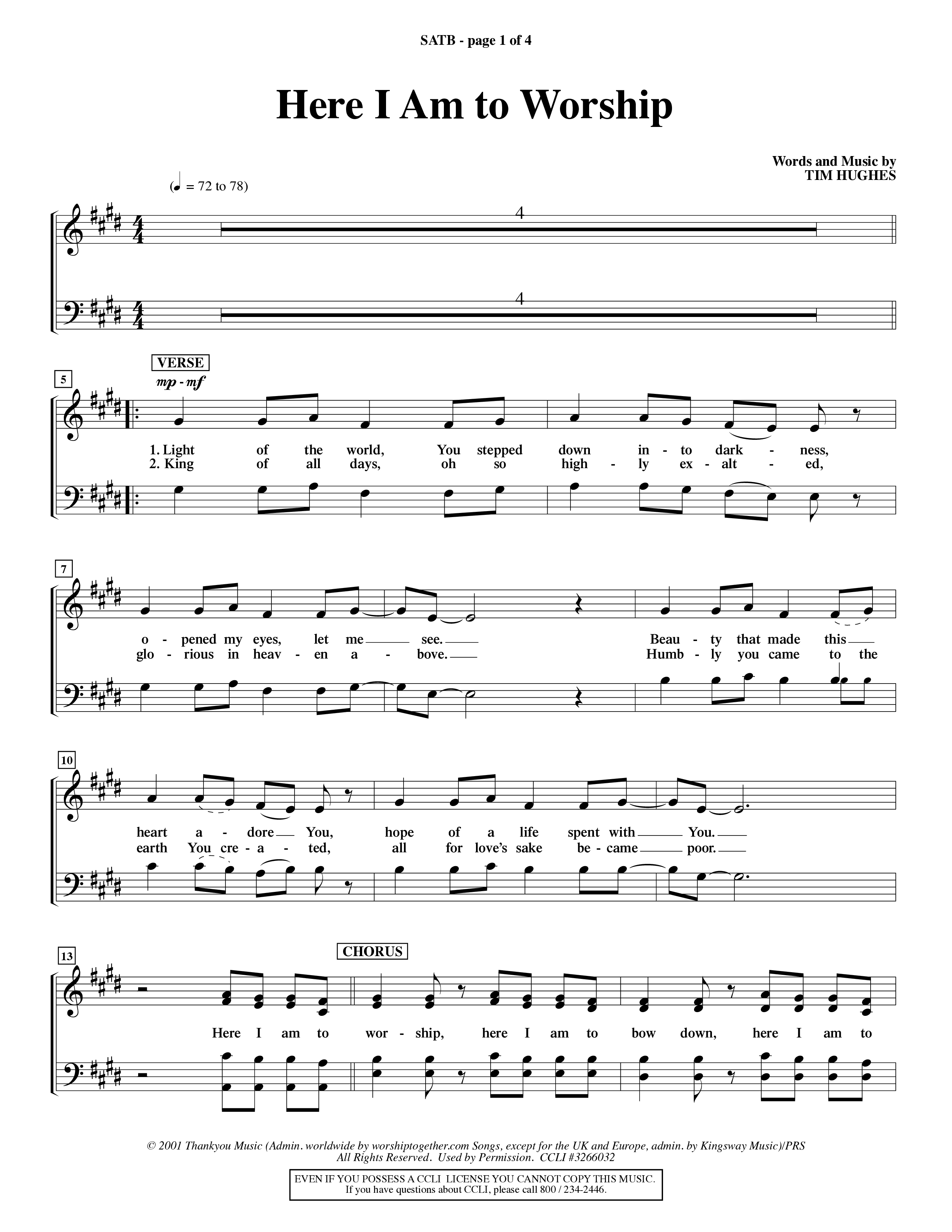 Here I Am To Worship (Choral Anthem SATB) Choir Sheet (SATB) (Word Music Choral / Orch. Rob Howard)