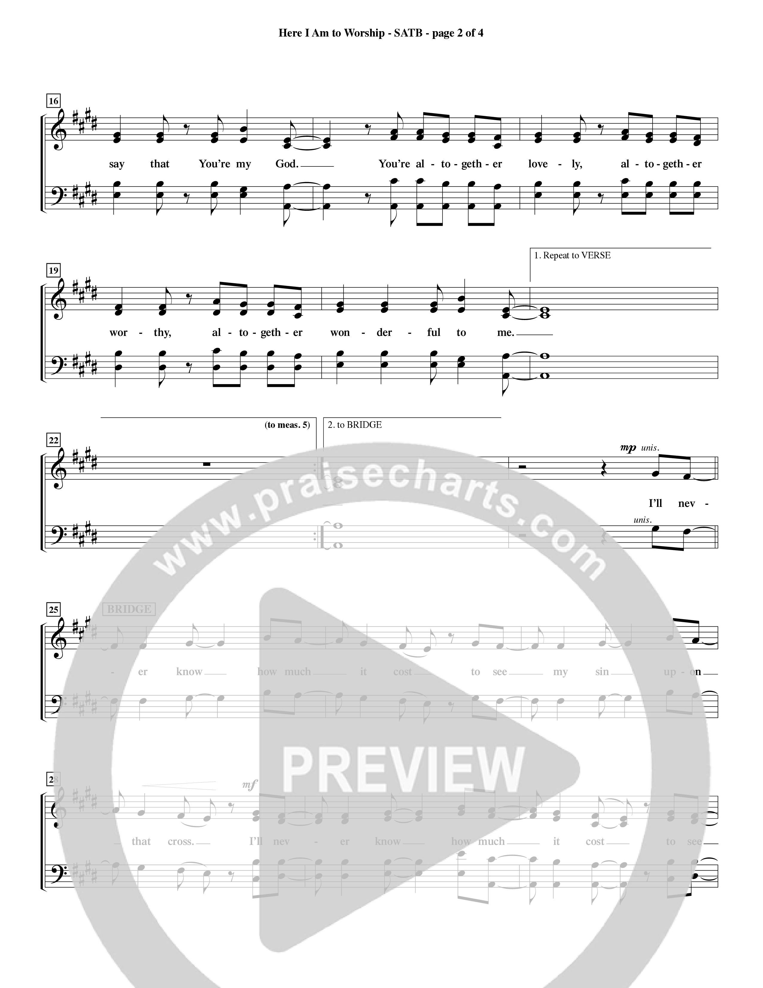 Here I Am To Worship (Choral Anthem SATB) Choir Sheet (SATB) (Word Music Choral / Orch. Rob Howard)