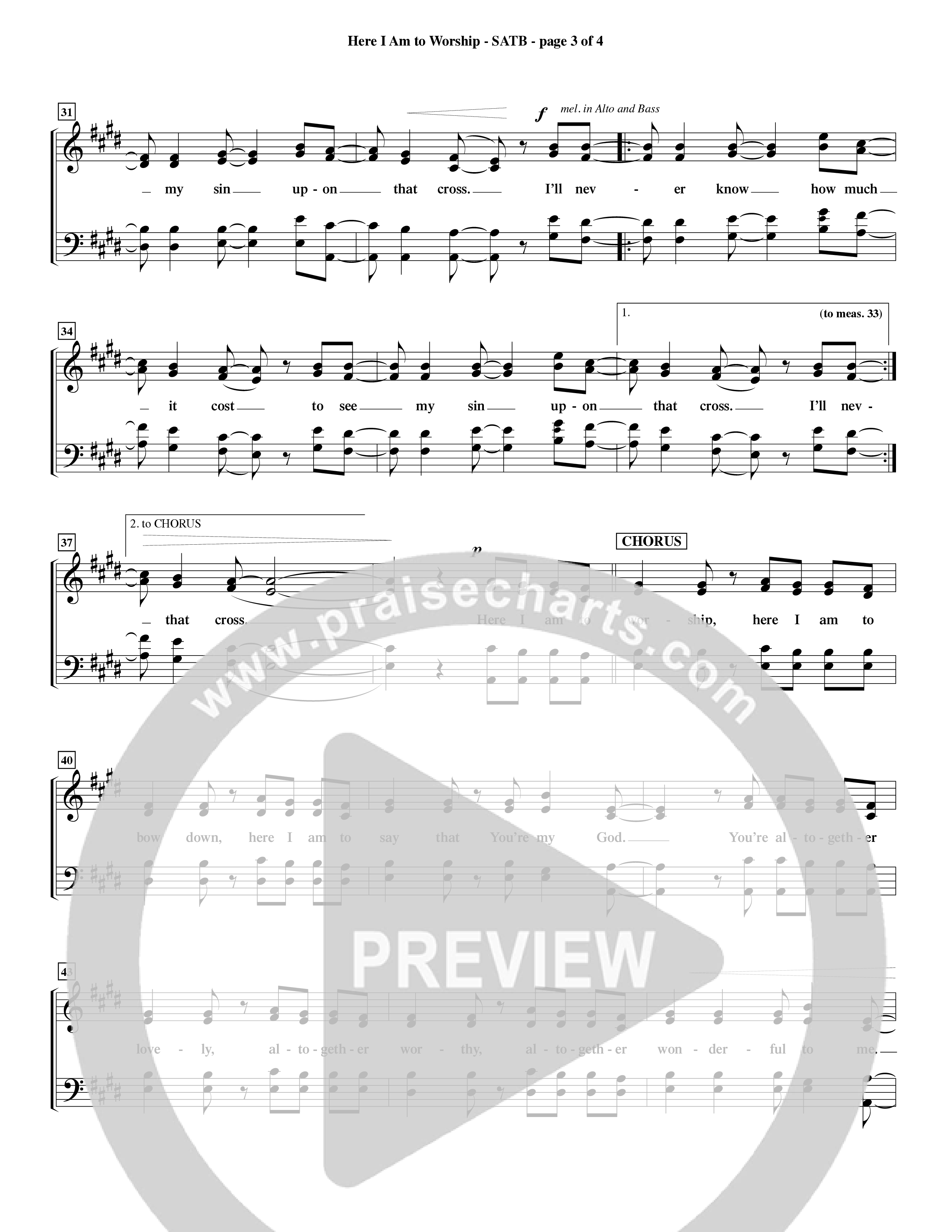 Here I Am To Worship (Choral Anthem SATB) Choir Sheet (SATB) (Word Music Choral / Orch. Rob Howard)