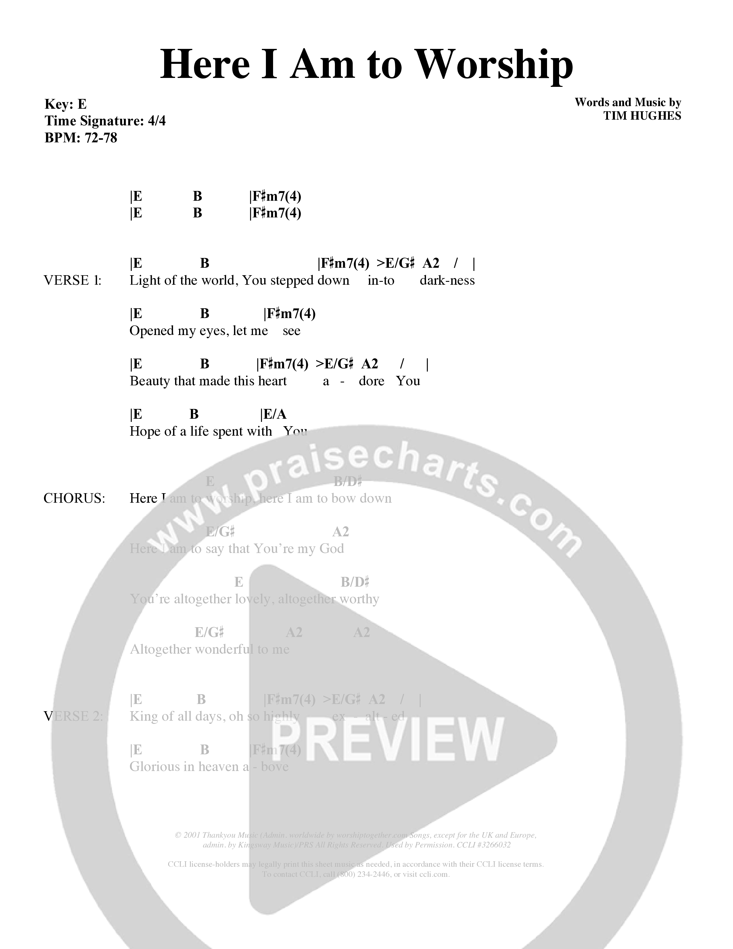 Here I Am To Worship (Choral Anthem SATB) Chords & Lyrics (Word Music Choral / Orch. Rob Howard)