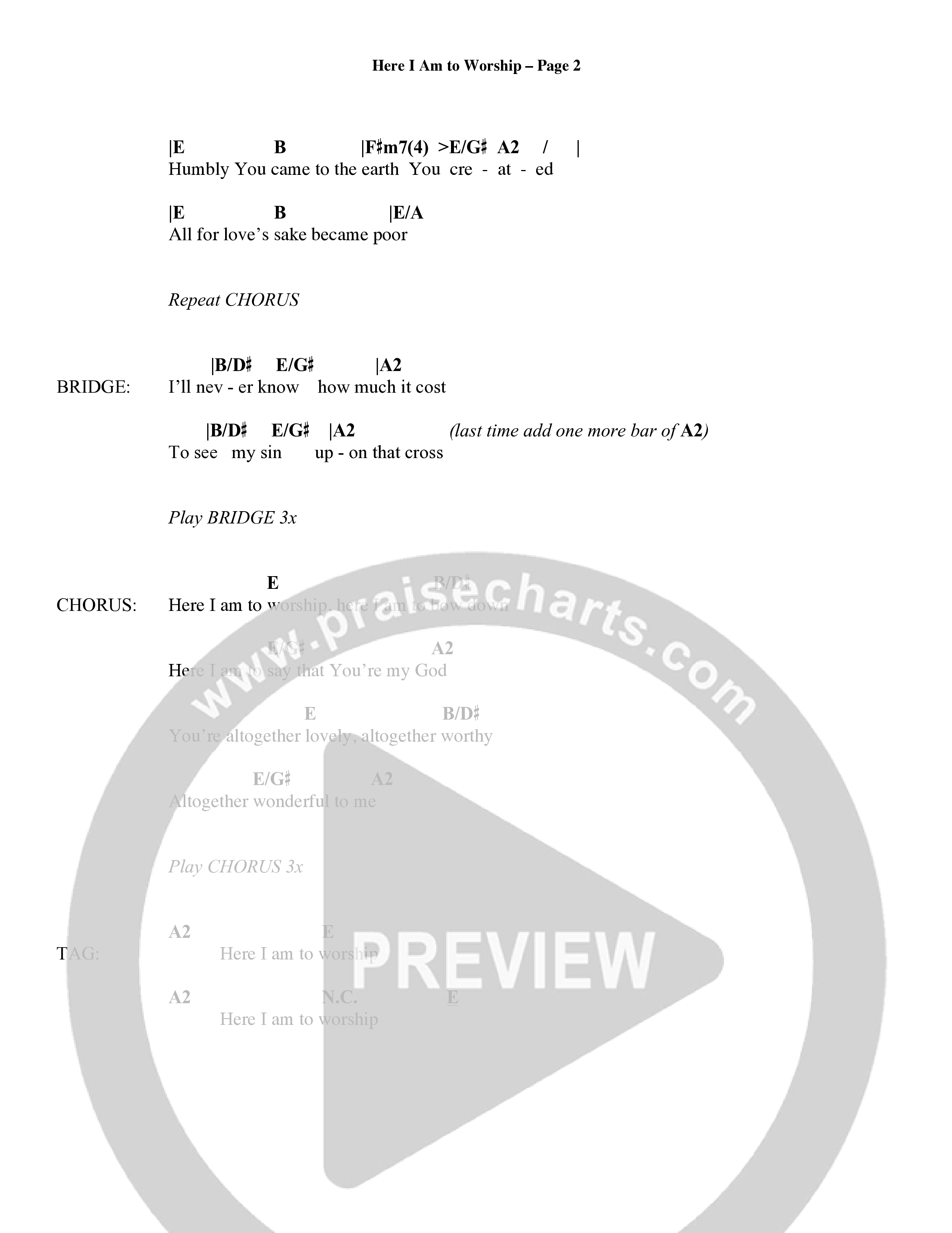 Here I Am To Worship (Choral Anthem SATB) Chords & Lyrics (Word Music Choral / Orch. Rob Howard)