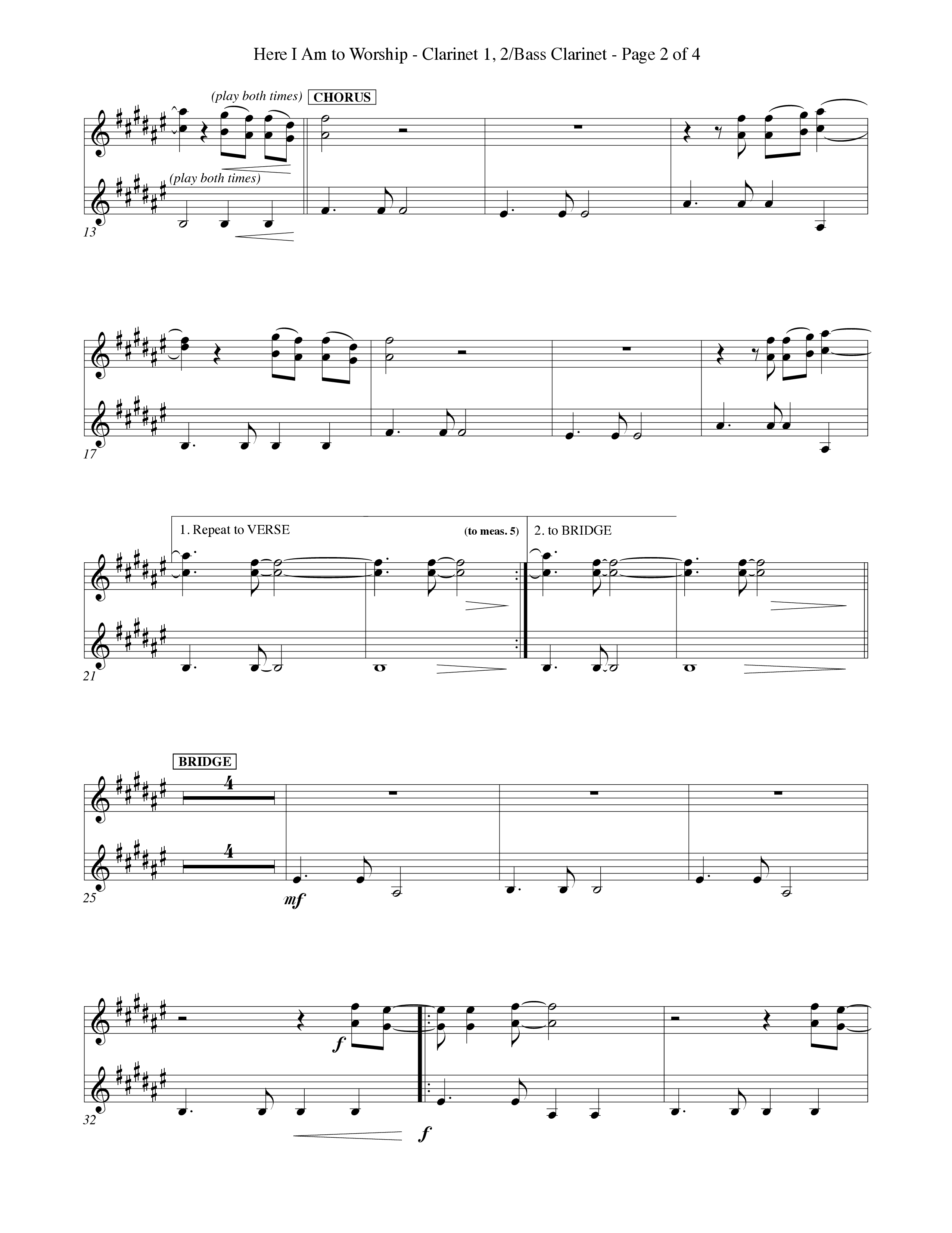 Here I Am To Worship (Choral Anthem SATB) Clarinet 1/2, Bass Clarinet (Word Music Choral / Orch. Rob Howard)