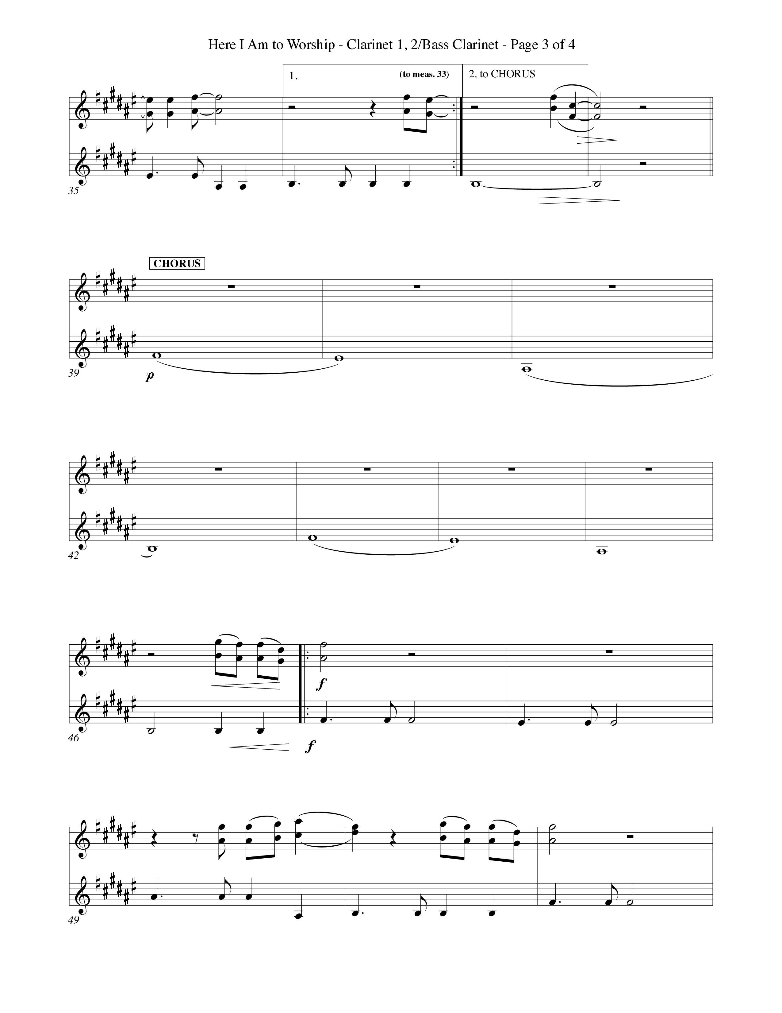 Here I Am To Worship (Choral Anthem SATB) Clarinet 1/2, Bass Clarinet (Word Music Choral / Orch. Rob Howard)