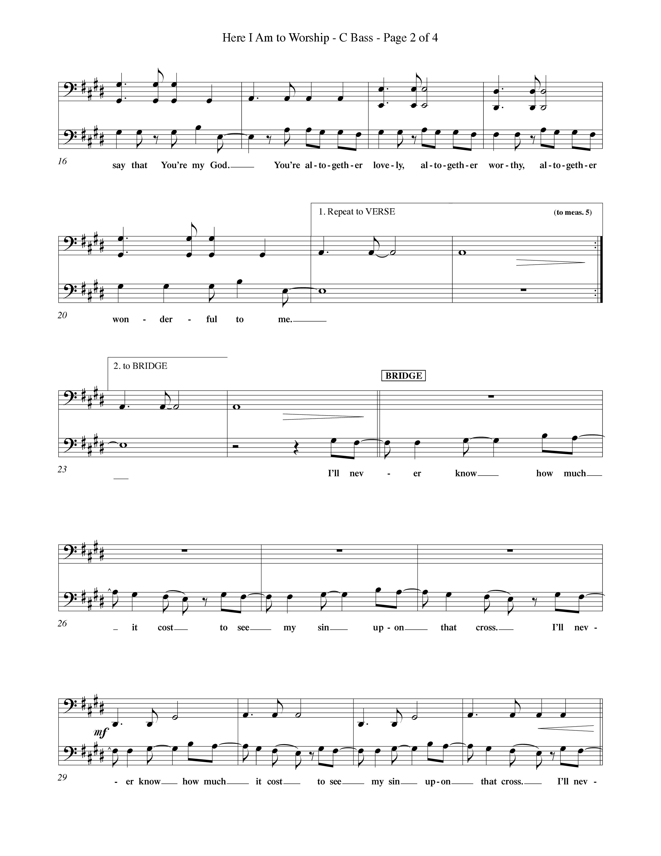 Here I Am To Worship (Choral Anthem SATB) Contrabass (Word Music Choral / Orch. Rob Howard)