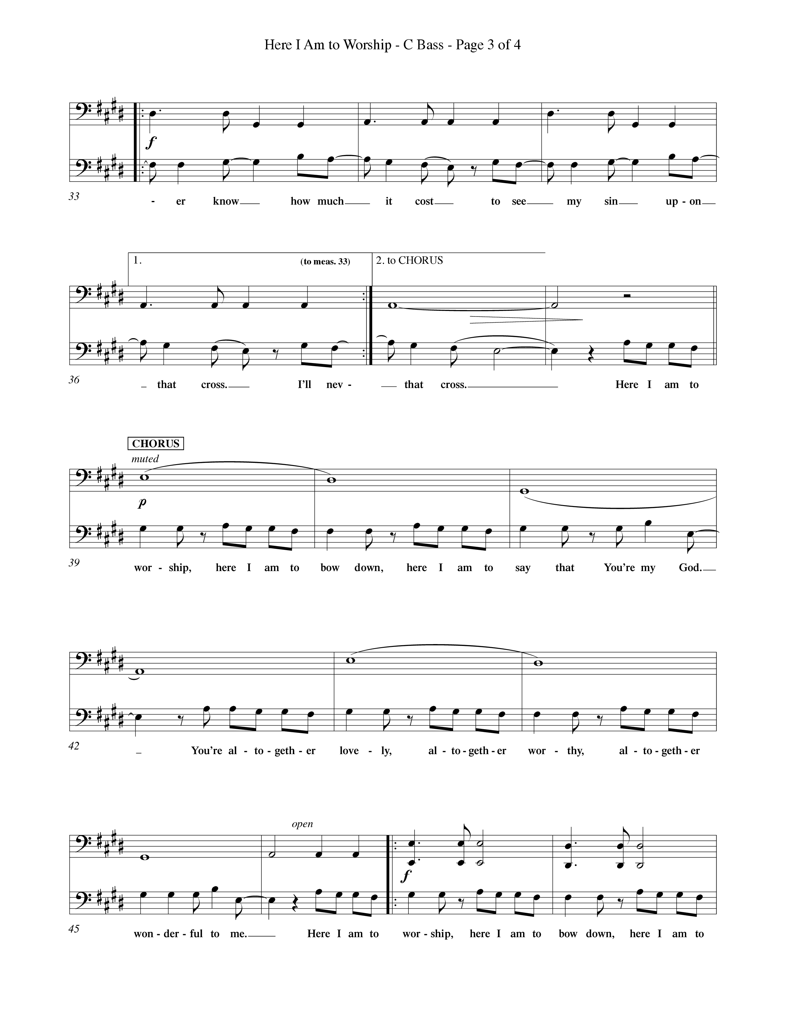 Here I Am To Worship (Choral Anthem SATB) Contrabass (Word Music Choral / Orch. Rob Howard)