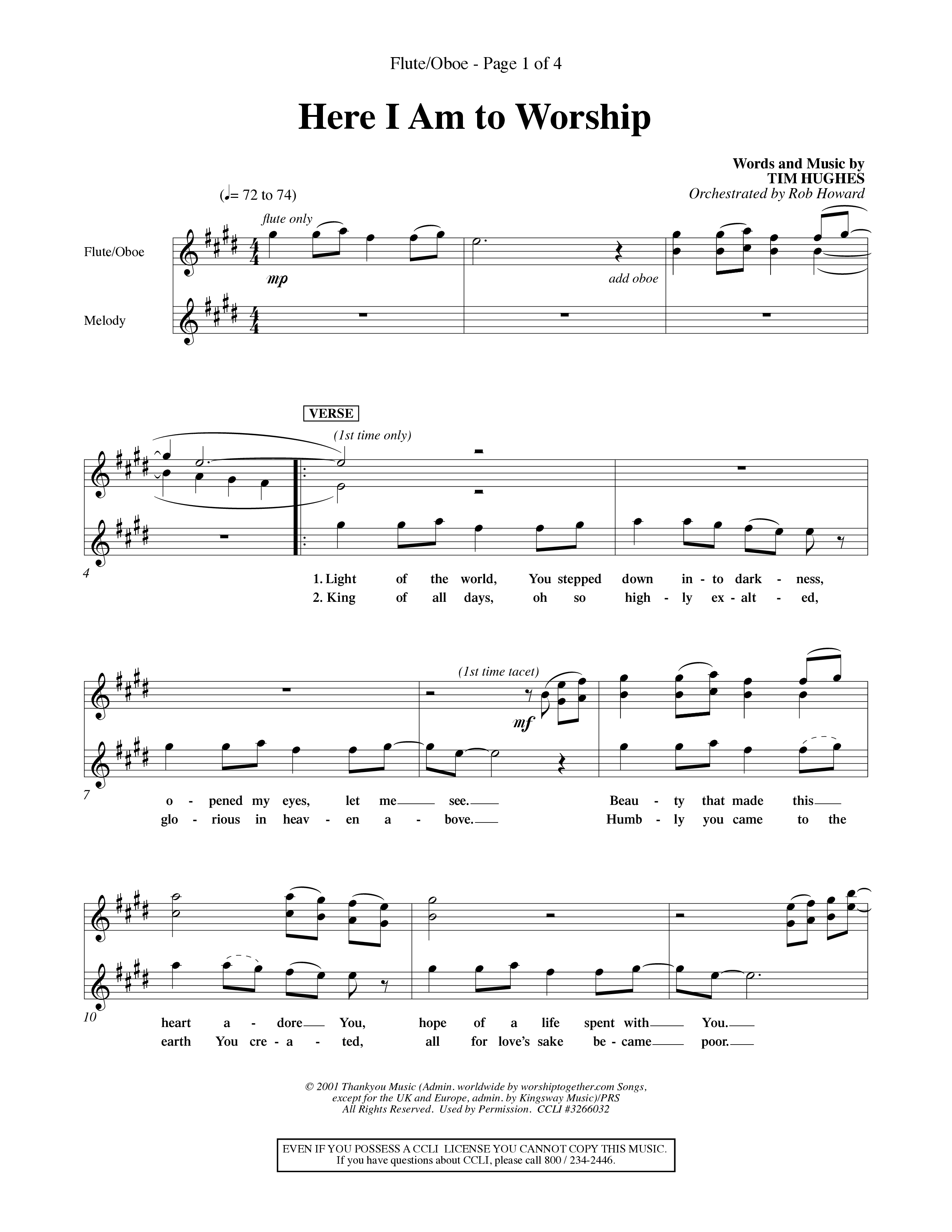 Here I Am To Worship (Choral Anthem SATB) Flute/Oboe (Word Music Choral / Orch. Rob Howard)