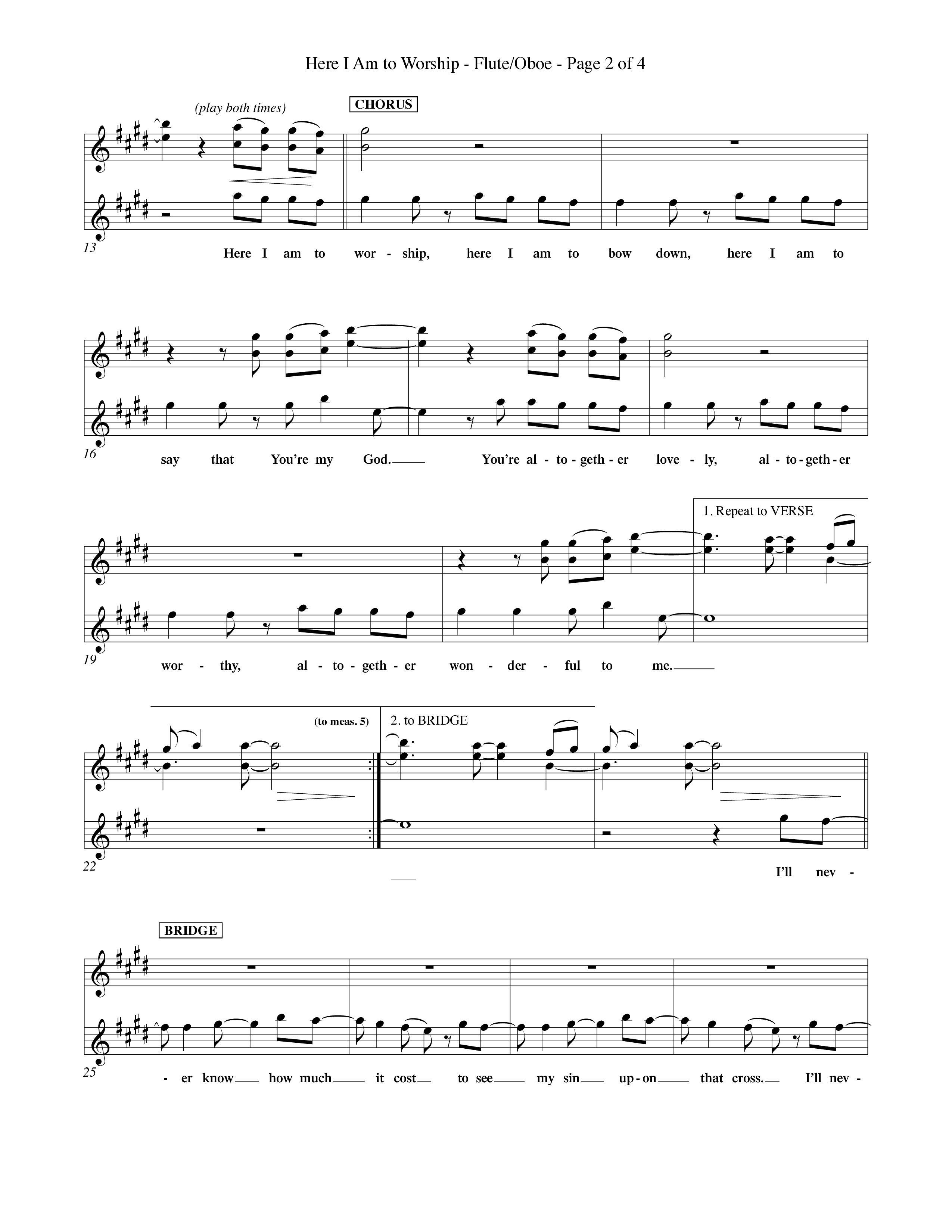 Here I Am To Worship (Choral Anthem SATB) Flute/Oboe (Word Music Choral / Orch. Rob Howard)