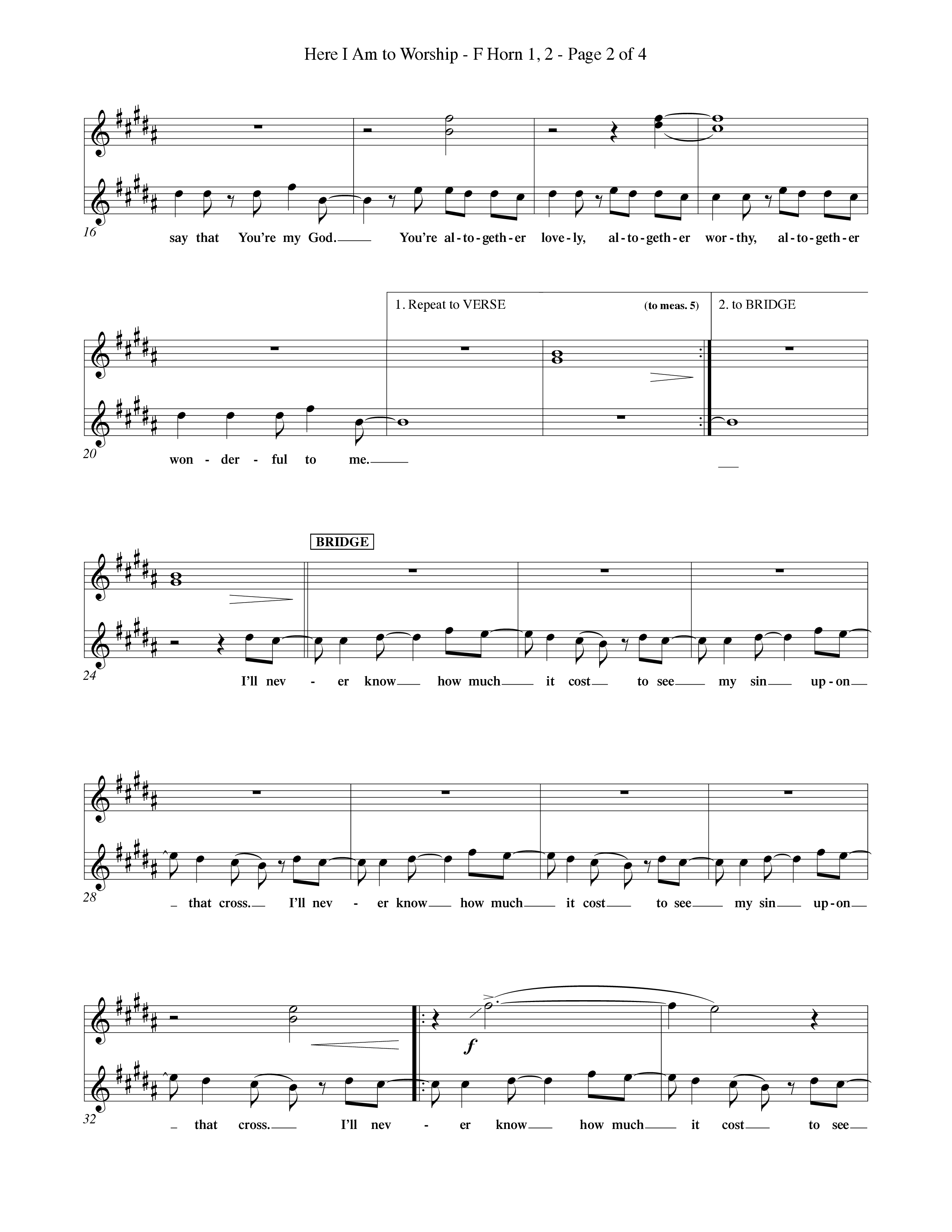 Here I Am To Worship (Choral Anthem SATB) French Horn (Word Music Choral / Orch. Rob Howard)