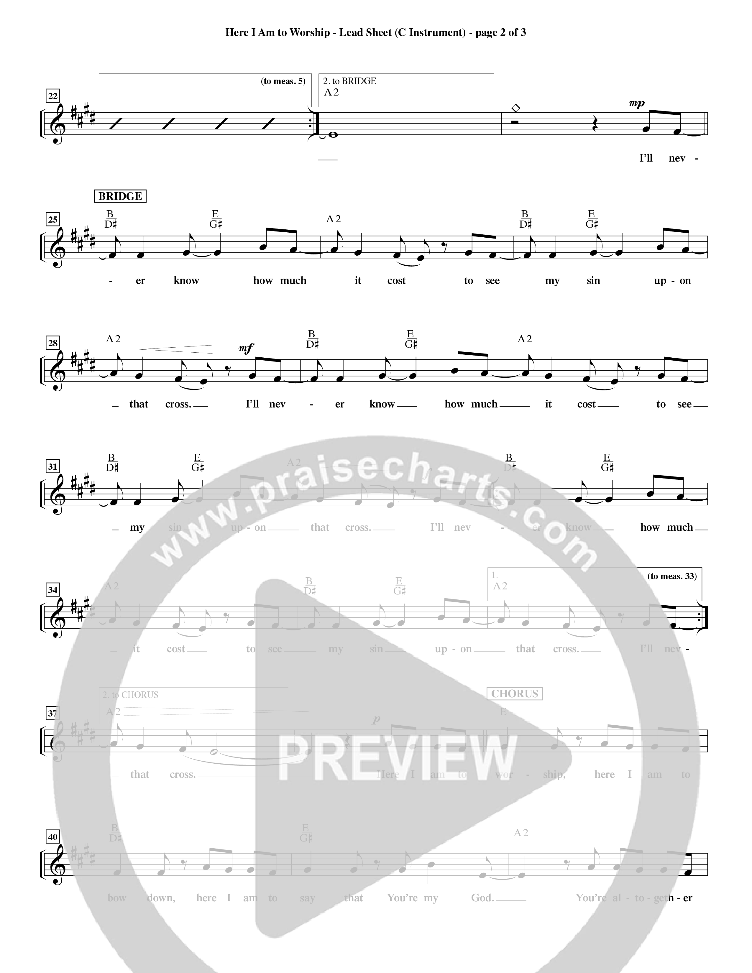 Here I Am To Worship (Choral Anthem SATB) Lead Sheet (Word Music Choral / Orch. Rob Howard)