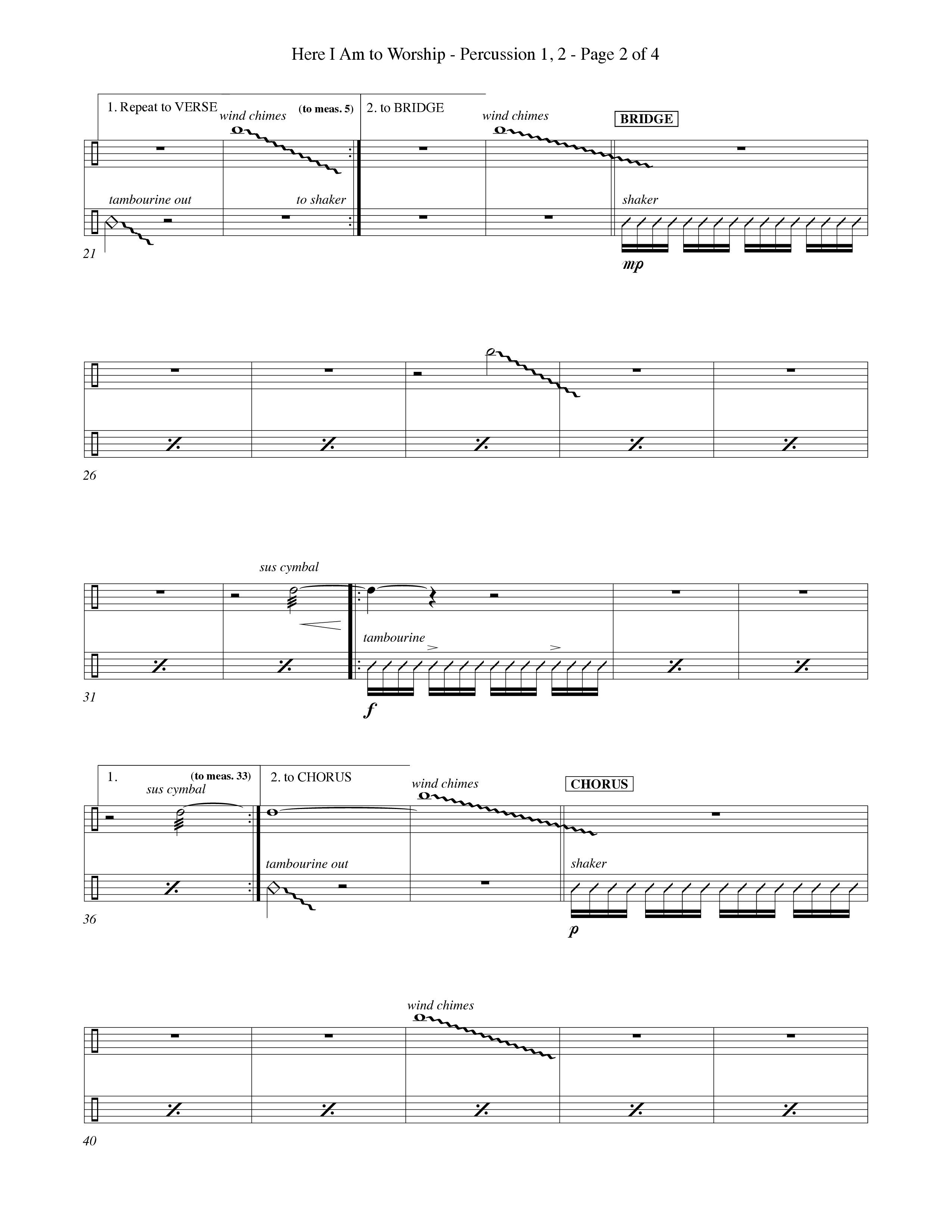 Here I Am To Worship (Choral Anthem SATB) Percussion 1/2 (Word Music Choral / Orch. Rob Howard)