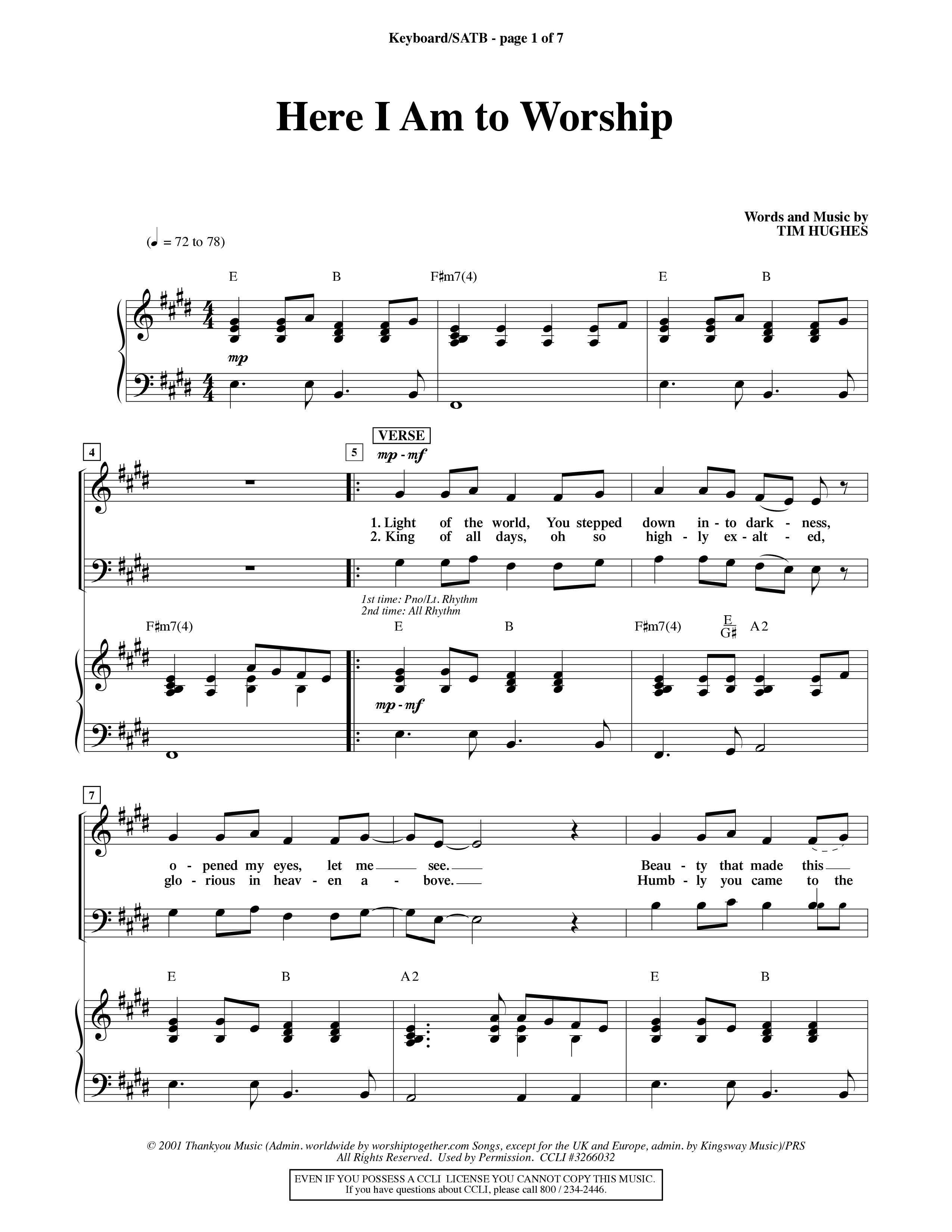 Here I Am To Worship (Choral Anthem SATB) Keyboard/Vocal (SATB) (Word Music Choral / Orch. Rob Howard)