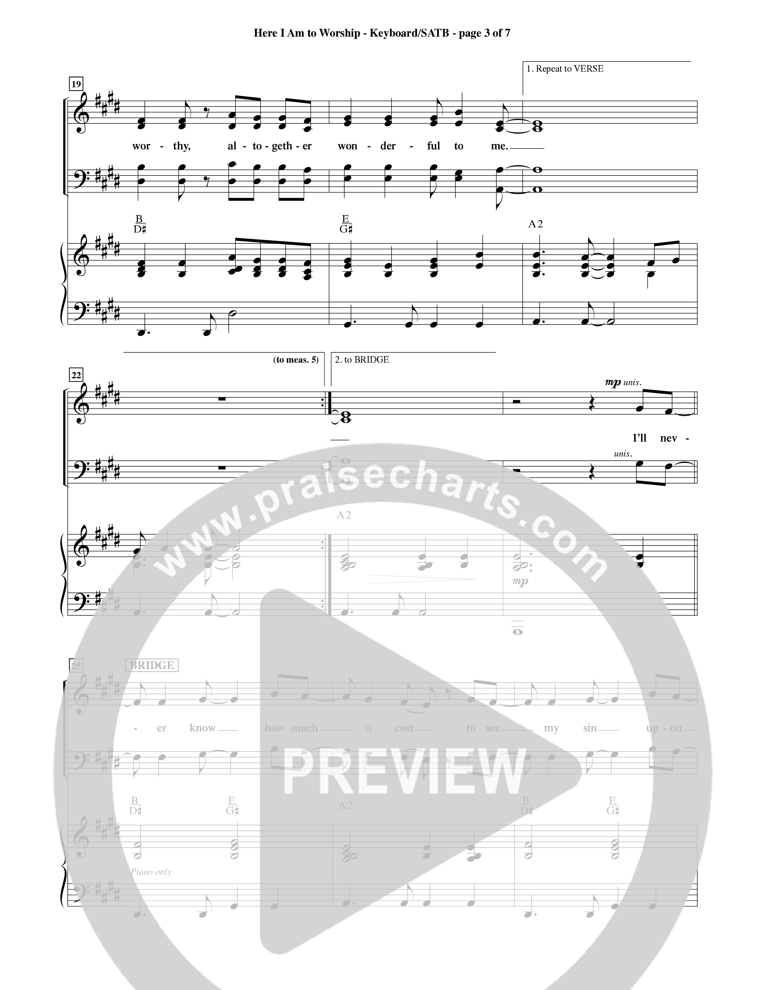 Here I Am To Worship (Choral Anthem SATB) Keyboard/Vocal (SATB) (Word Music Choral / Orch. Rob Howard)