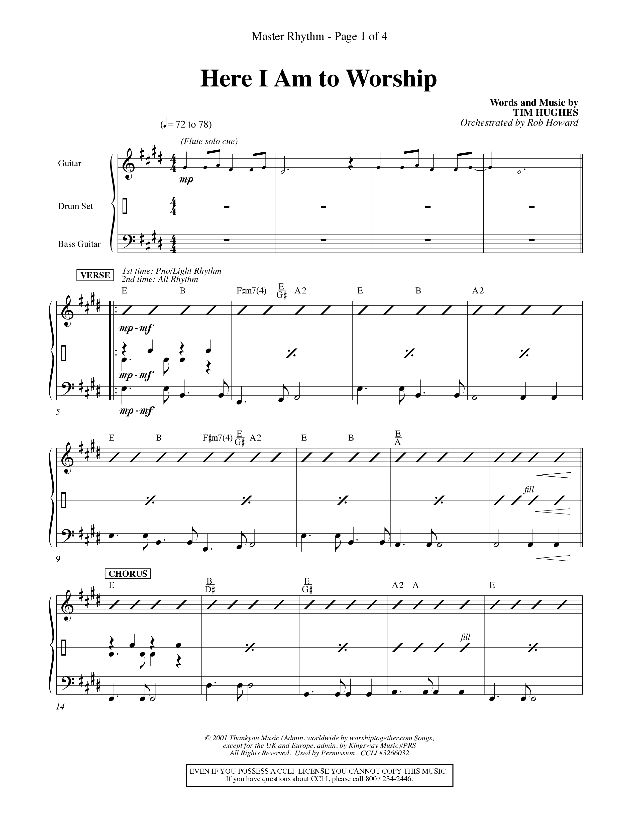 Here I Am To Worship (Choral Anthem SATB) Rhythm Pack (Word Music Choral / Orch. Rob Howard)