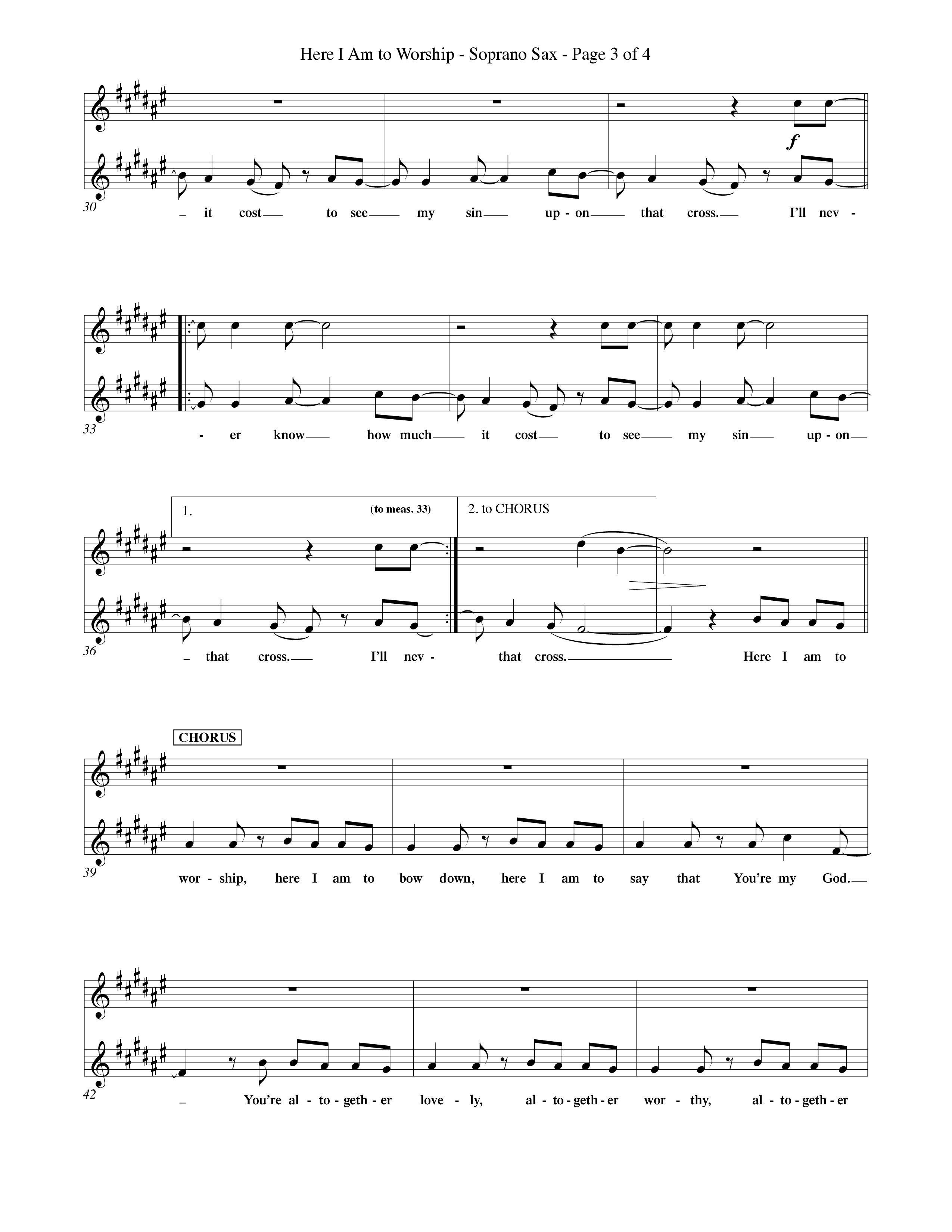 Here I Am To Worship (Choral Anthem SATB) Saxophone (Word Music Choral / Orch. Rob Howard)