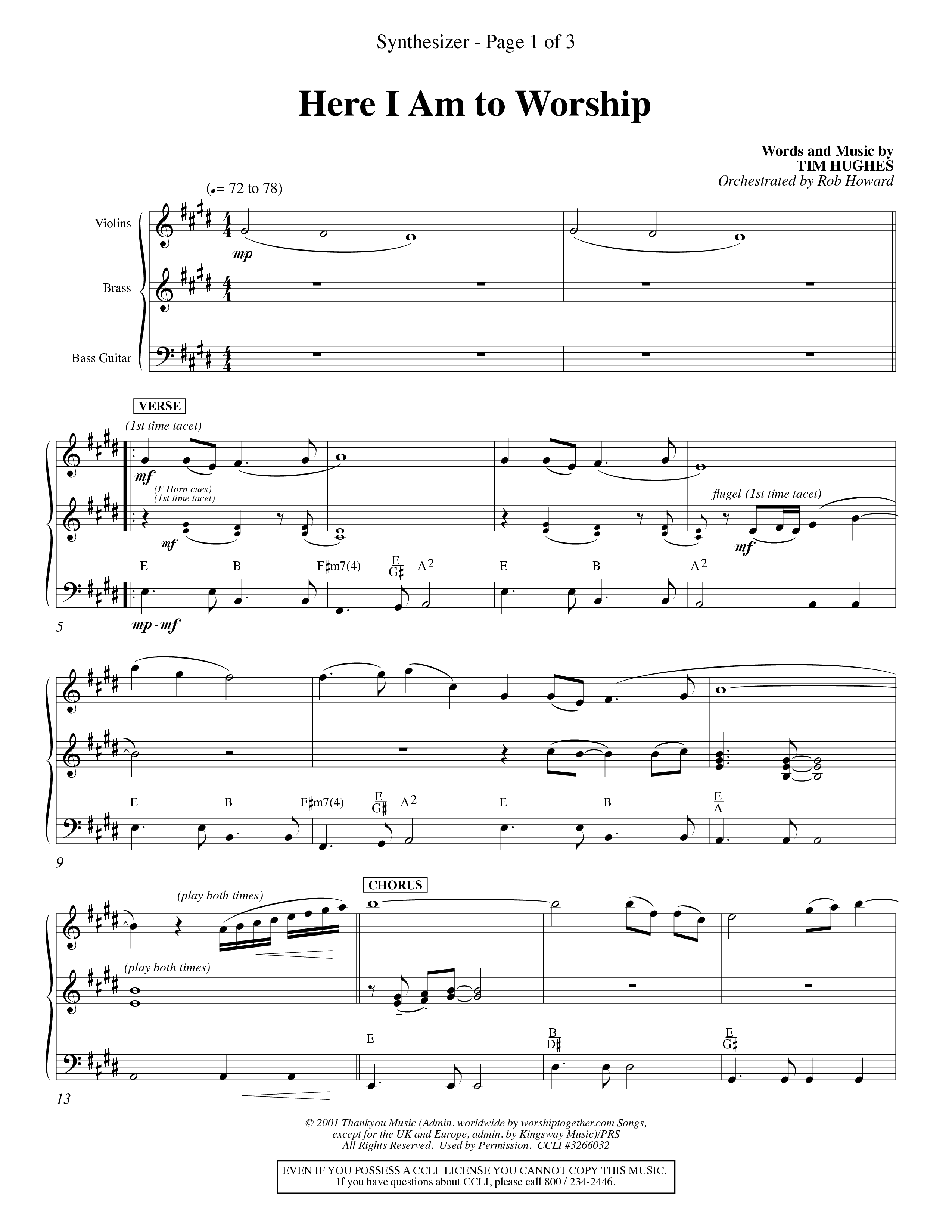 Here I Am To Worship (Choral Anthem SATB) Synth (Word Music Choral / Orch. Rob Howard)