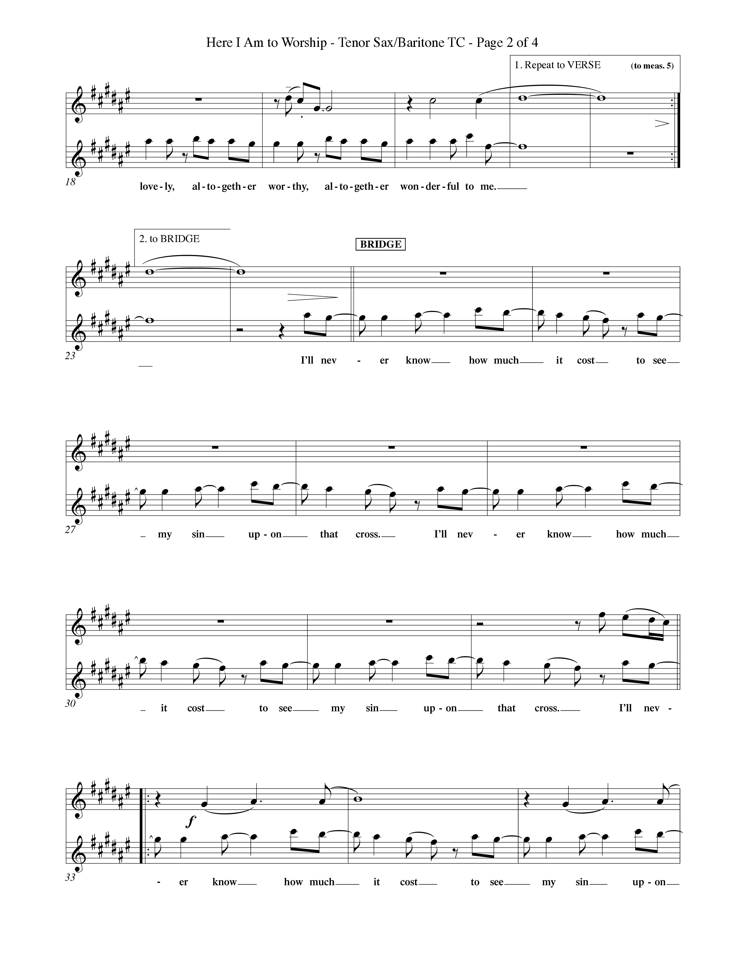 Here I Am To Worship (Choral Anthem SATB) Tenor Sax/Baritone T.C. (Word Music Choral / Orch. Rob Howard)