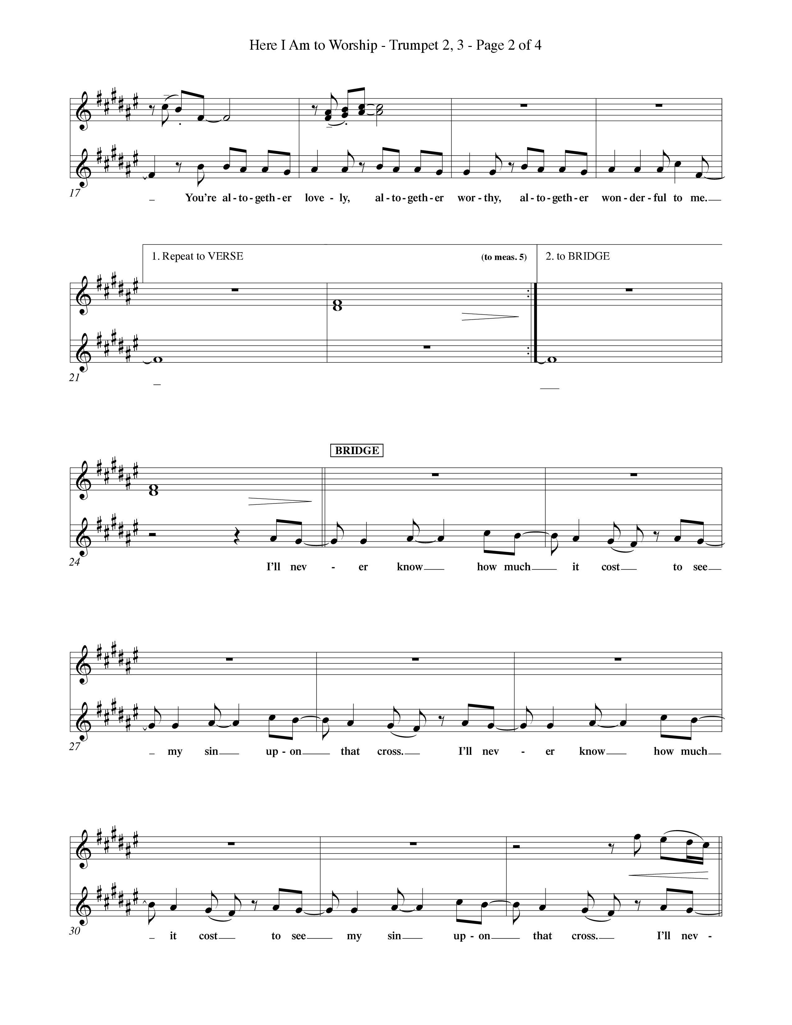Here I Am To Worship (Choral Anthem SATB) Trumpet 2/3 (Word Music Choral / Orch. Rob Howard)