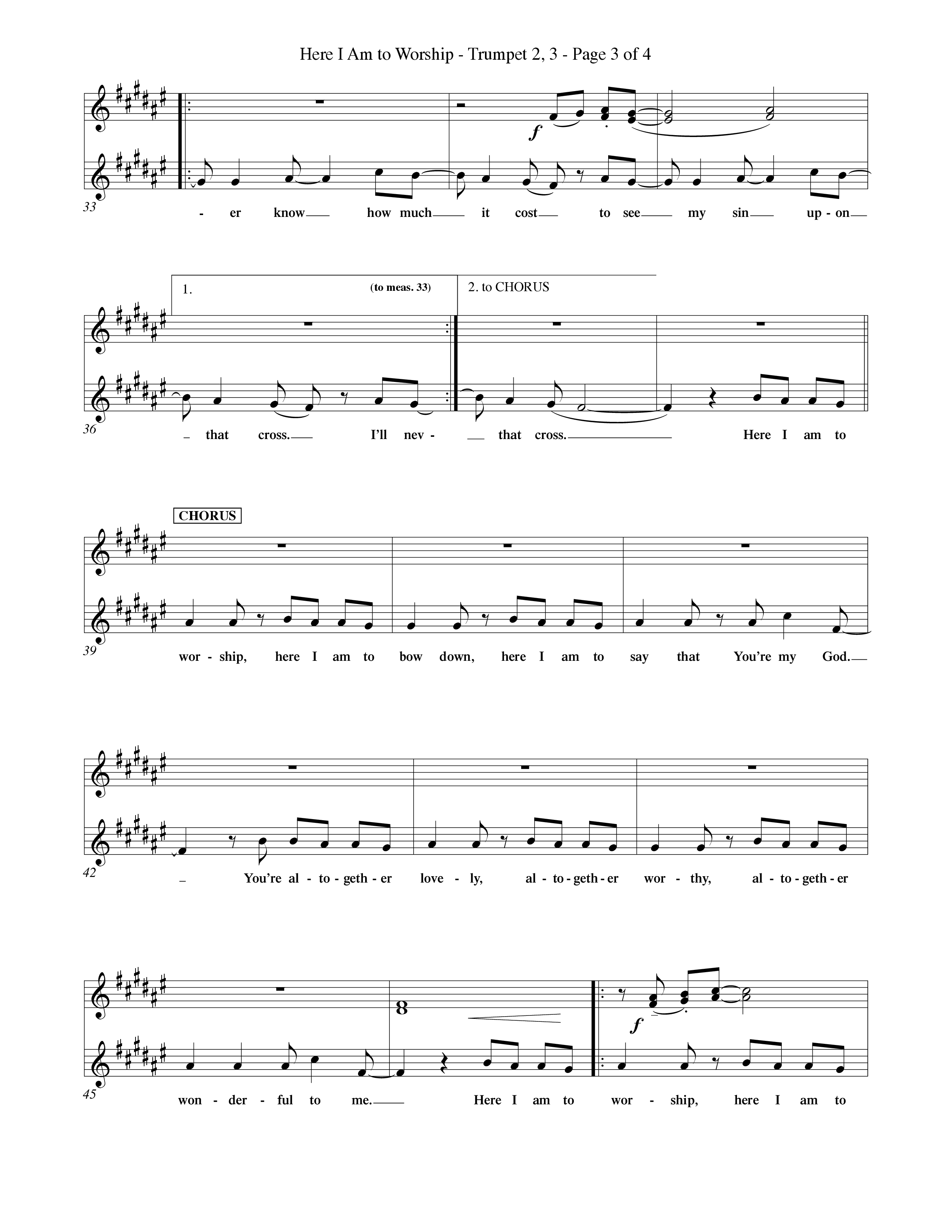 Here I Am To Worship (Choral Anthem SATB) Trumpet 2/3 (Word Music Choral / Orch. Rob Howard)
