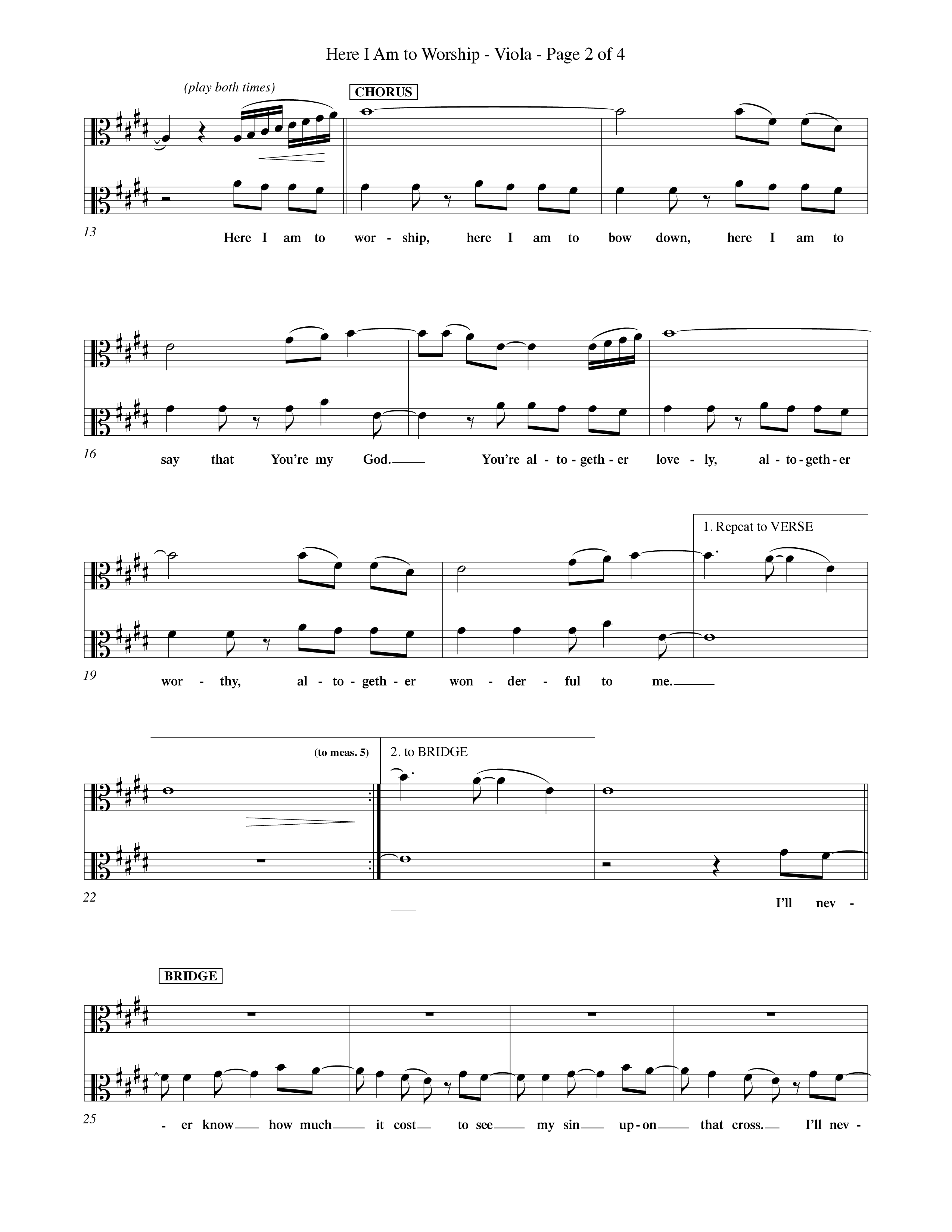 Here I Am To Worship (Choral Anthem SATB) Viola (Word Music Choral / Orch. Rob Howard)