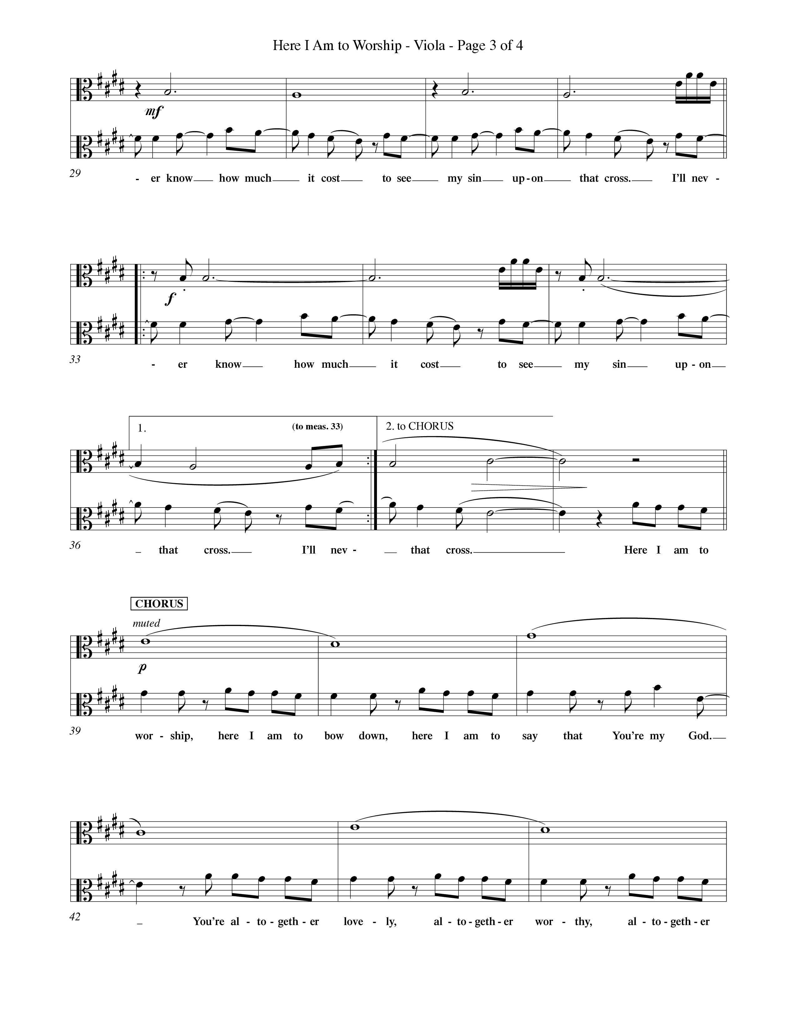 Here I Am To Worship (Choral Anthem SATB) Viola (Word Music Choral / Orch. Rob Howard)