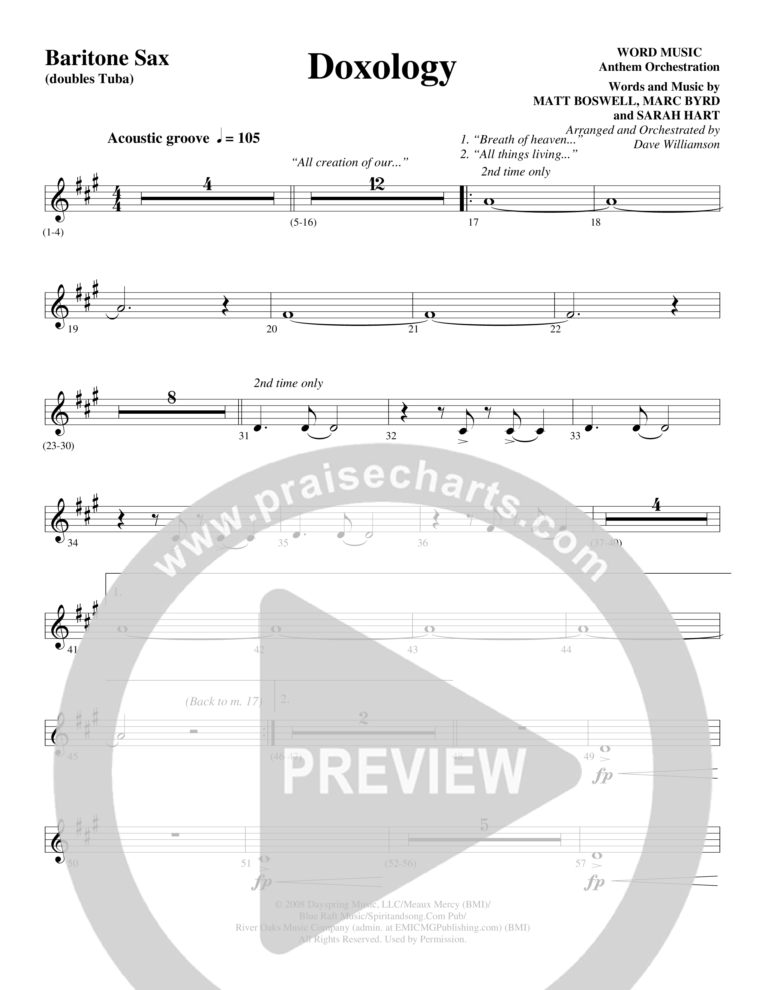 Doxology (Choral Anthem SATB) Bari Sax (Word Music Choral / Arr. Dave Williamson)