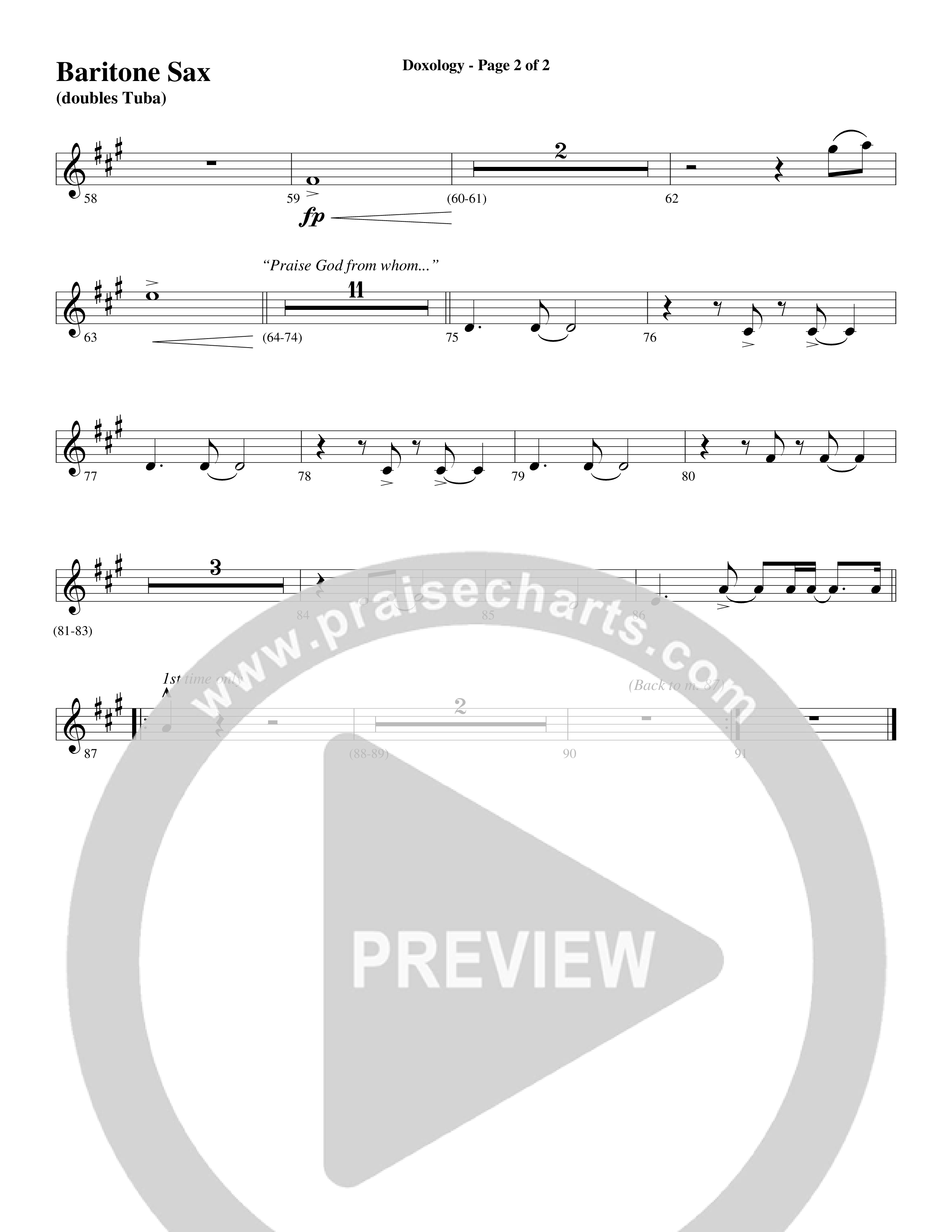 Doxology (Choral Anthem SATB) Bari Sax (Word Music Choral / Arr. Dave Williamson)