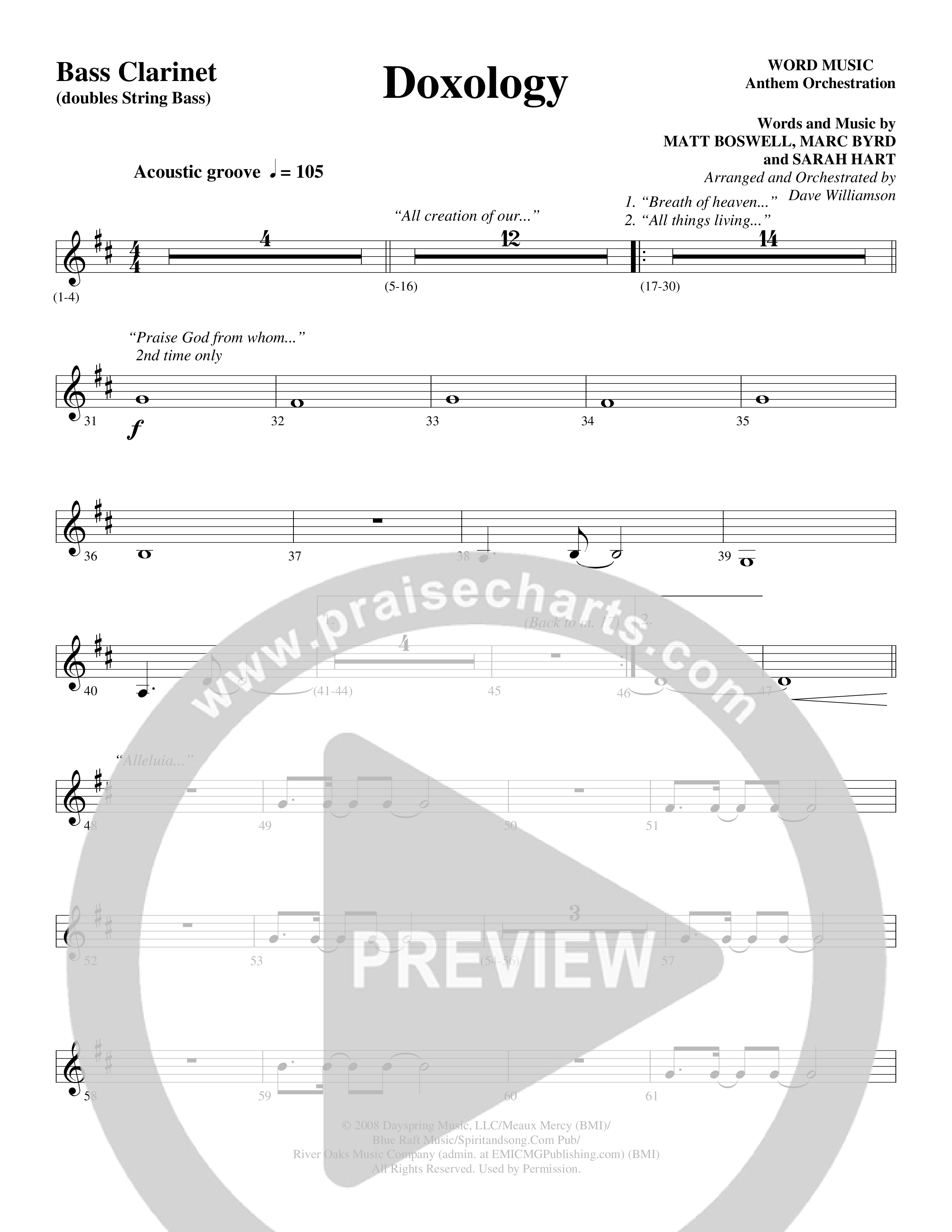 Doxology (Choral Anthem SATB) Bass Clarinet (Word Music Choral / Arr. Dave Williamson)