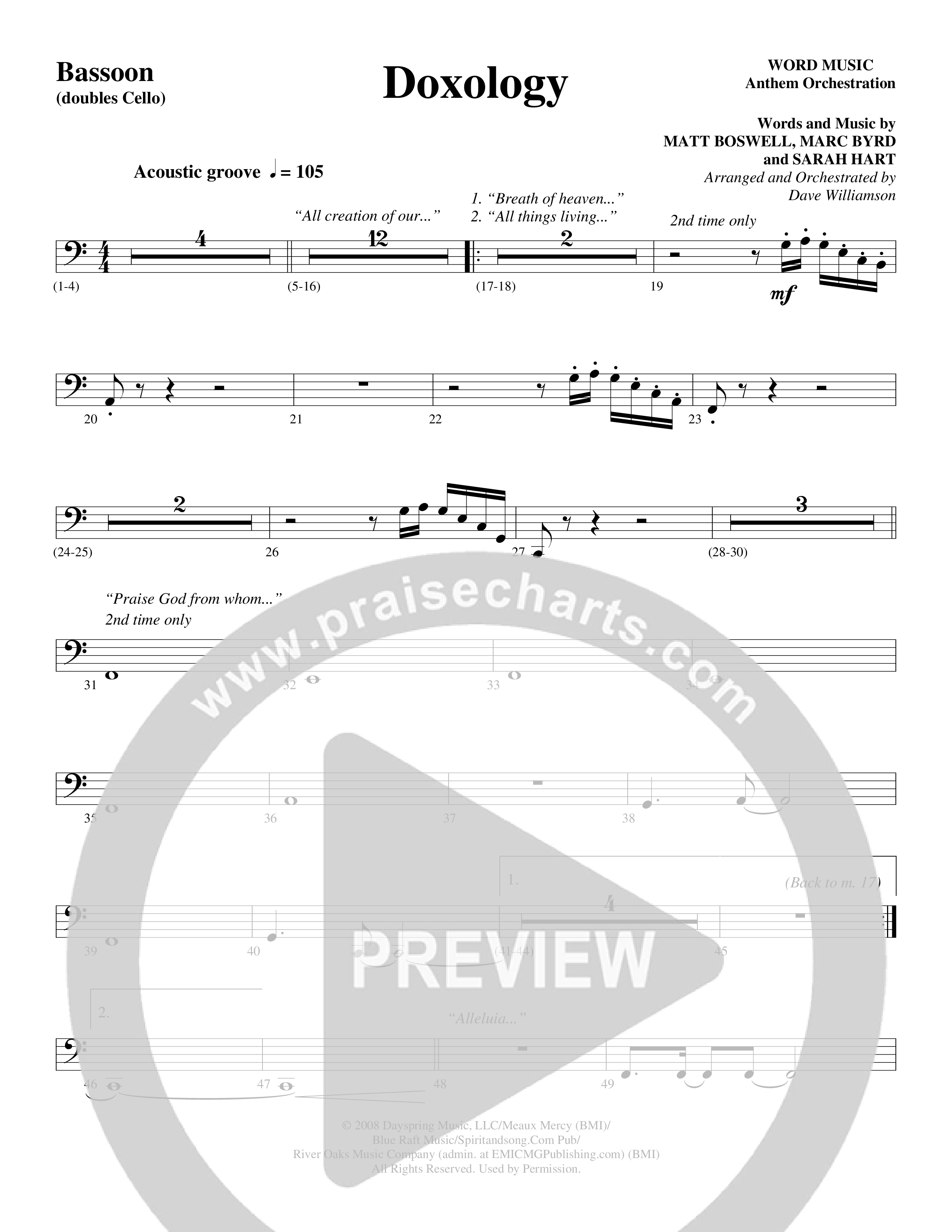 Doxology (Choral Anthem SATB) Bassoon (Word Music Choral / Arr. Dave Williamson)