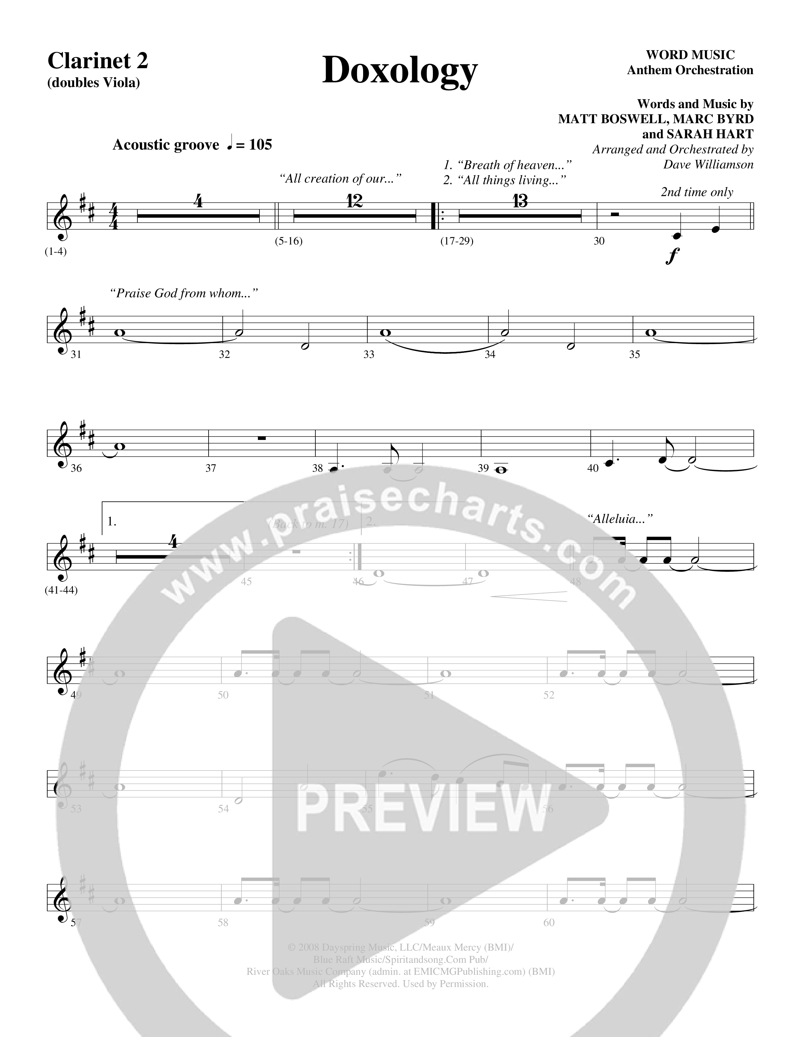 Doxology (Choral Anthem SATB) Clarinet (Word Music Choral / Arr. Dave Williamson)