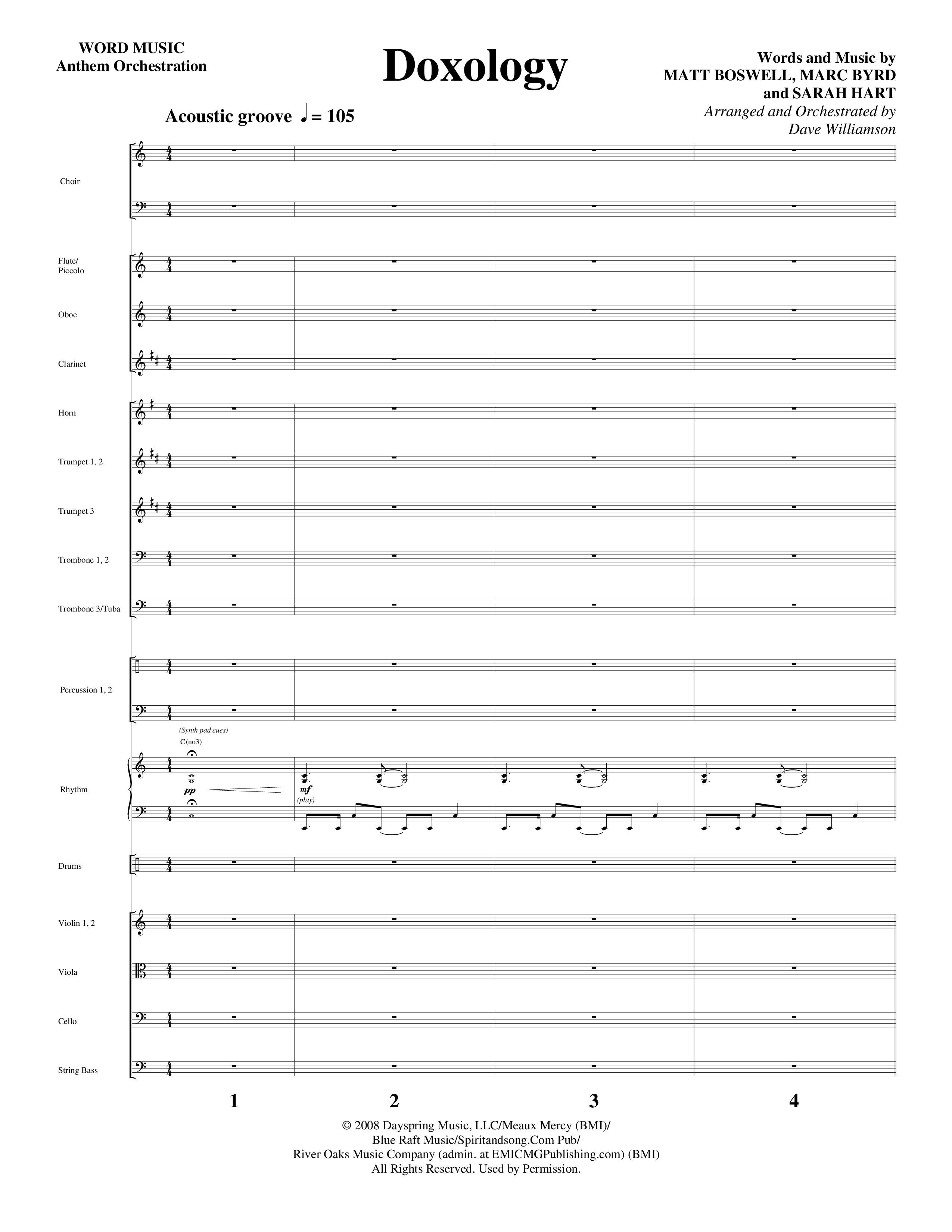 Doxology (Choral Anthem SATB) Orchestration (Word Music Choral / Arr. Dave Williamson)