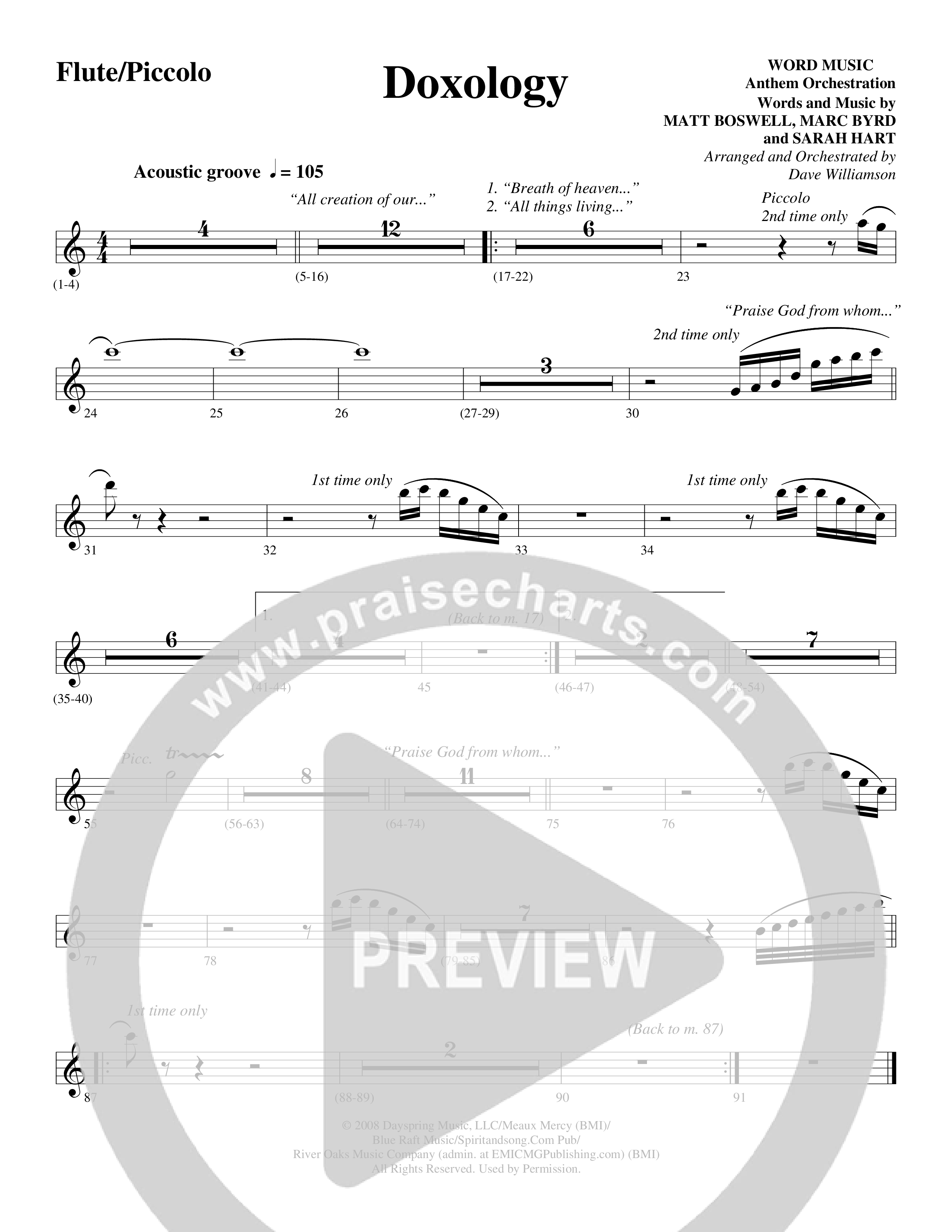 Doxology (Choral Anthem SATB) Flute (Word Music Choral / Arr. Dave Williamson)