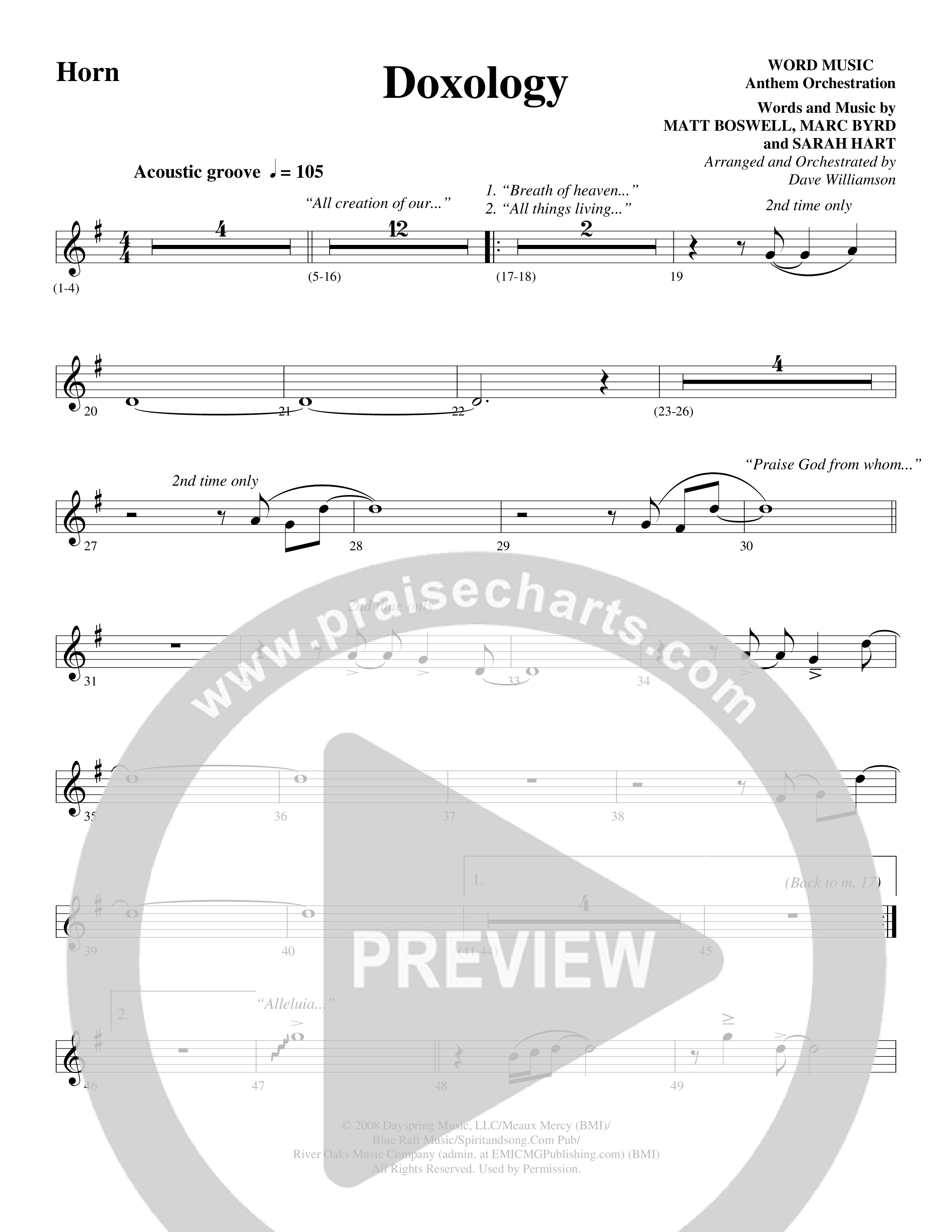 Doxology (Choral Anthem SATB) French Horn (Word Music Choral / Arr. Dave Williamson)