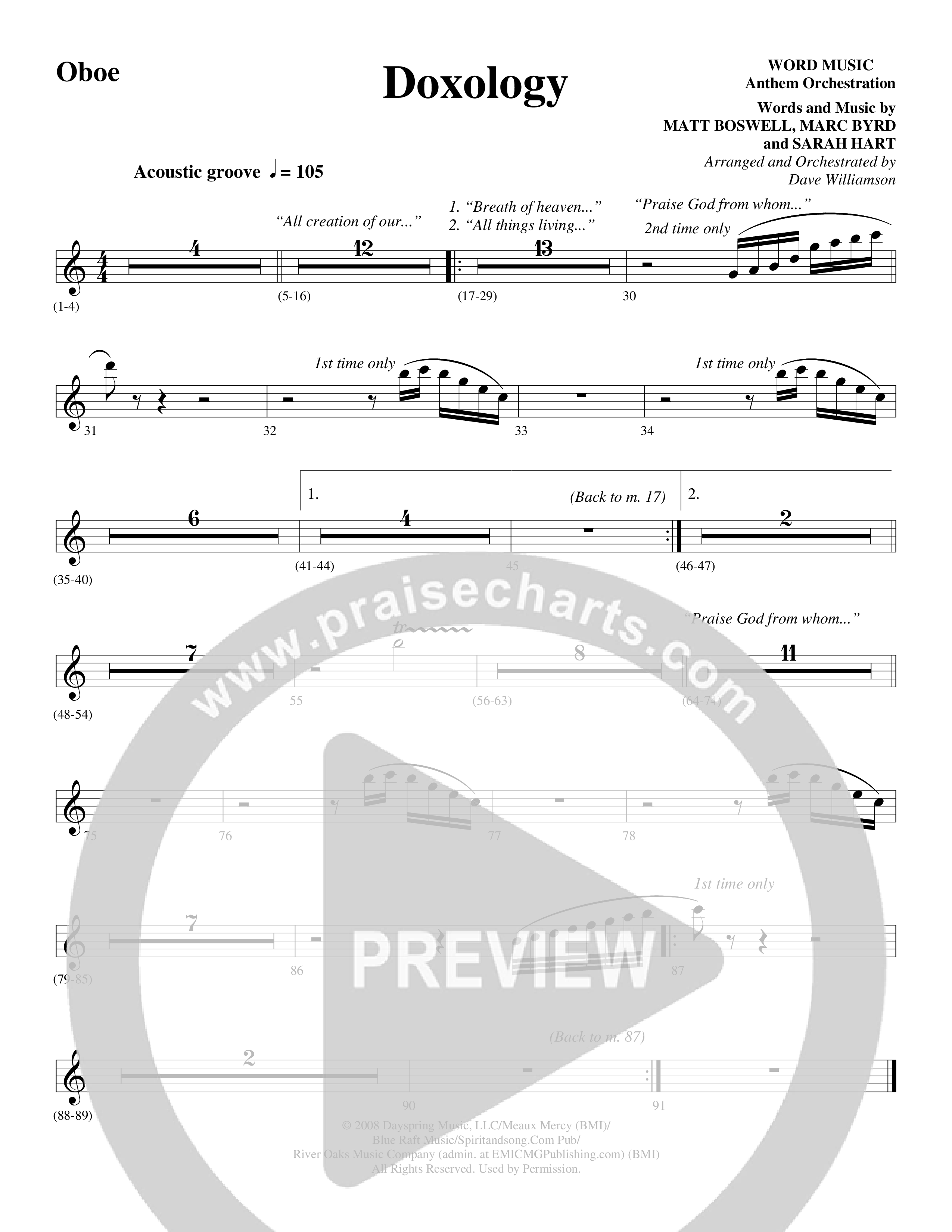 Doxology (Choral Anthem SATB) Oboe (Word Music Choral / Arr. Dave Williamson)