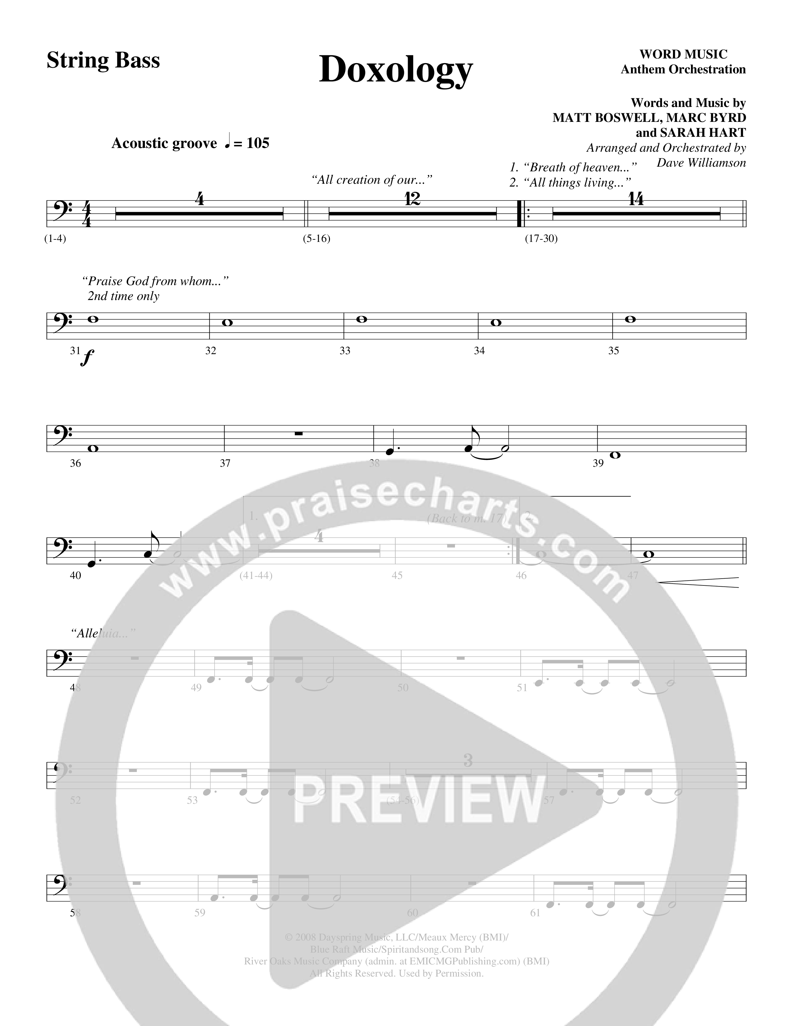 Doxology (Choral Anthem SATB) String Bass (Word Music Choral / Arr. Dave Williamson)