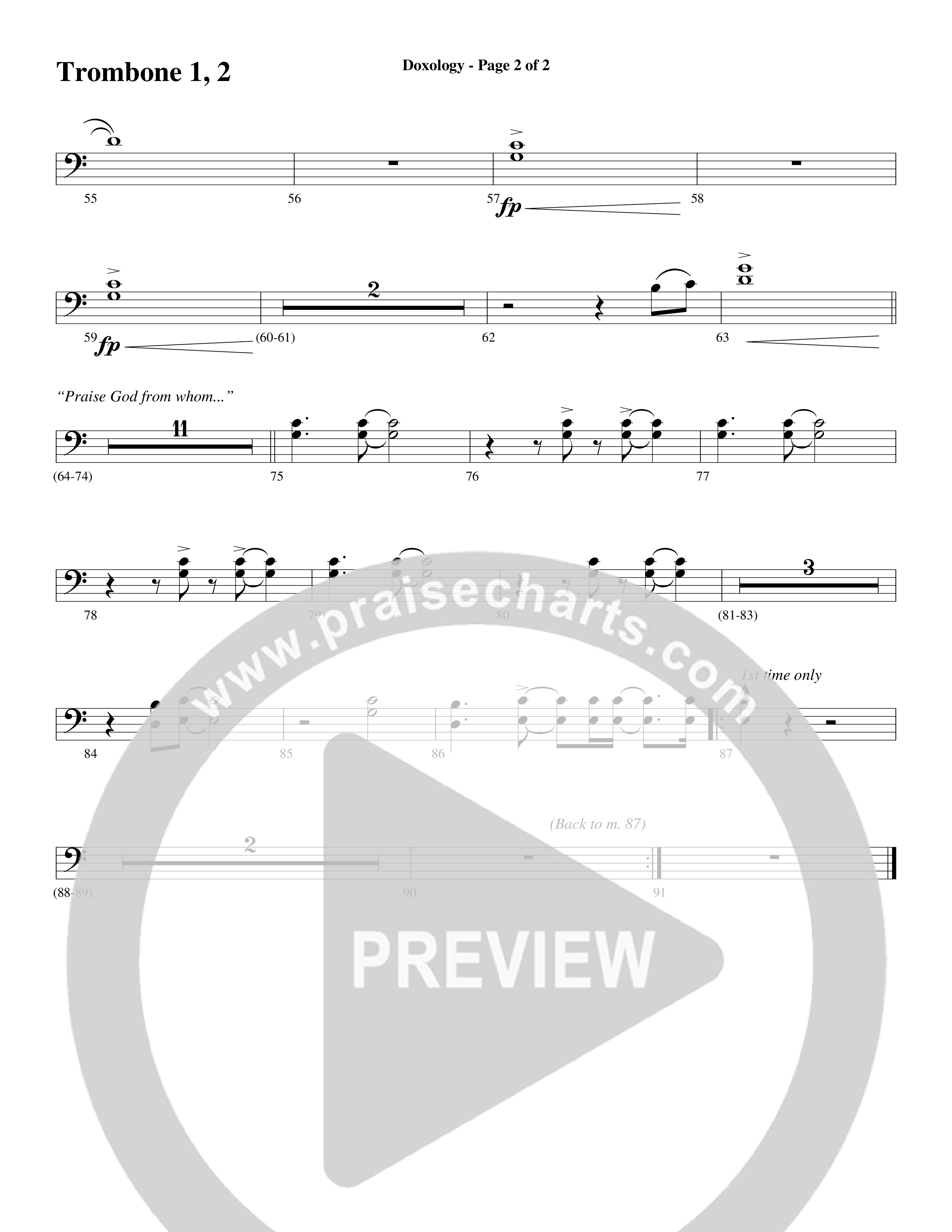 Doxology (Choral Anthem SATB) Trombone 1/2 (Word Music Choral / Arr. Dave Williamson)
