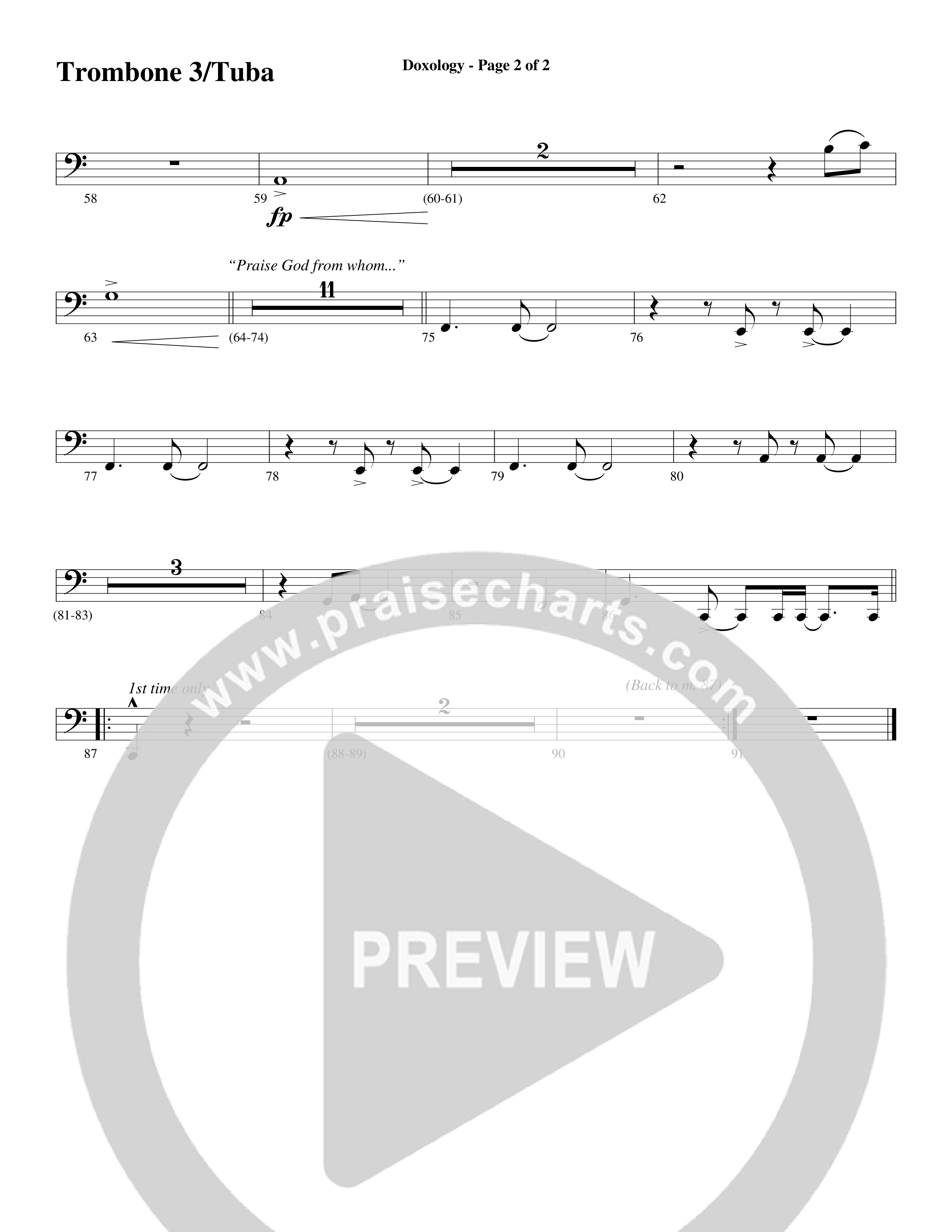 Doxology (Choral Anthem SATB) Trombone 3/Tuba (Word Music Choral / Arr. Dave Williamson)