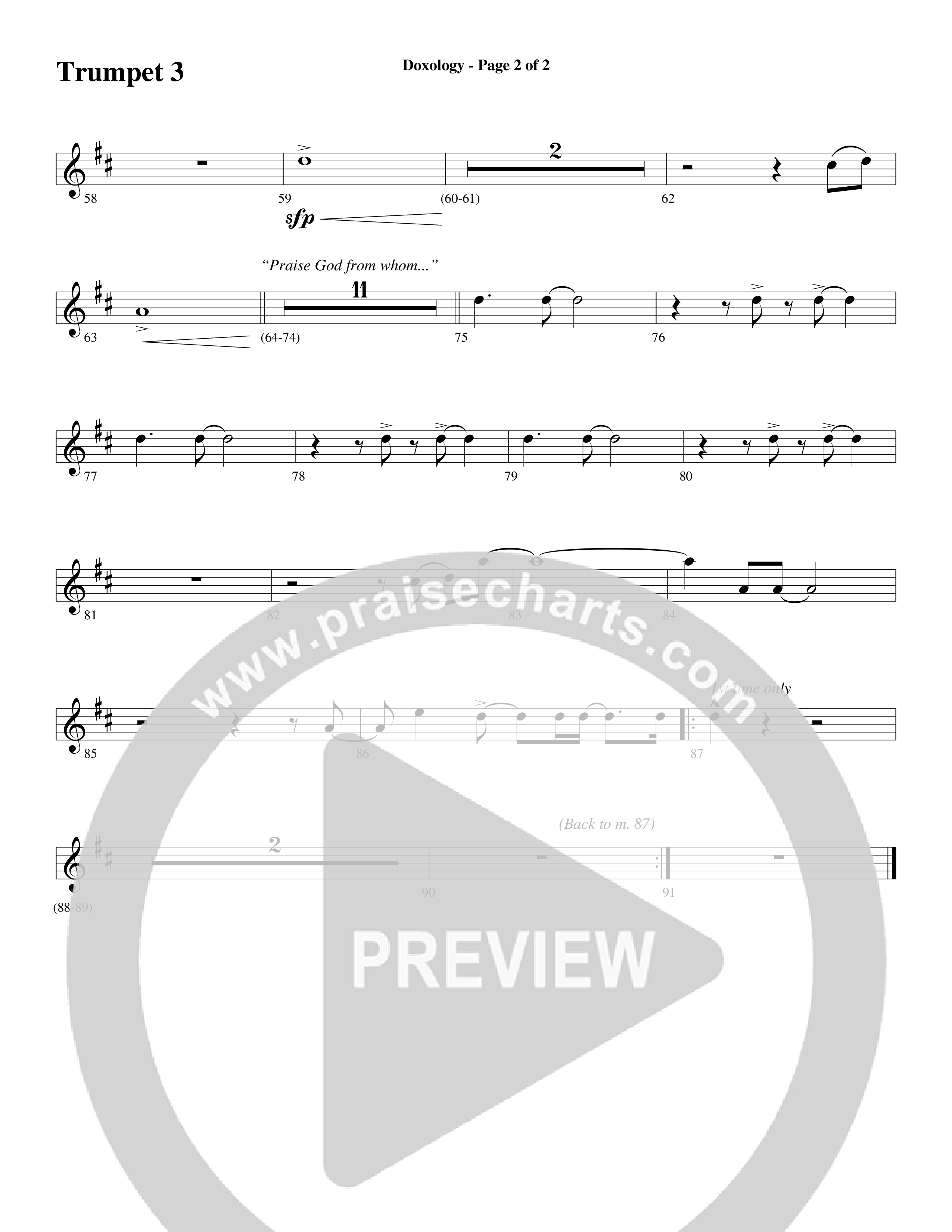 Doxology (Choral Anthem SATB) Trumpet 3 (Word Music Choral / Arr. Dave Williamson)