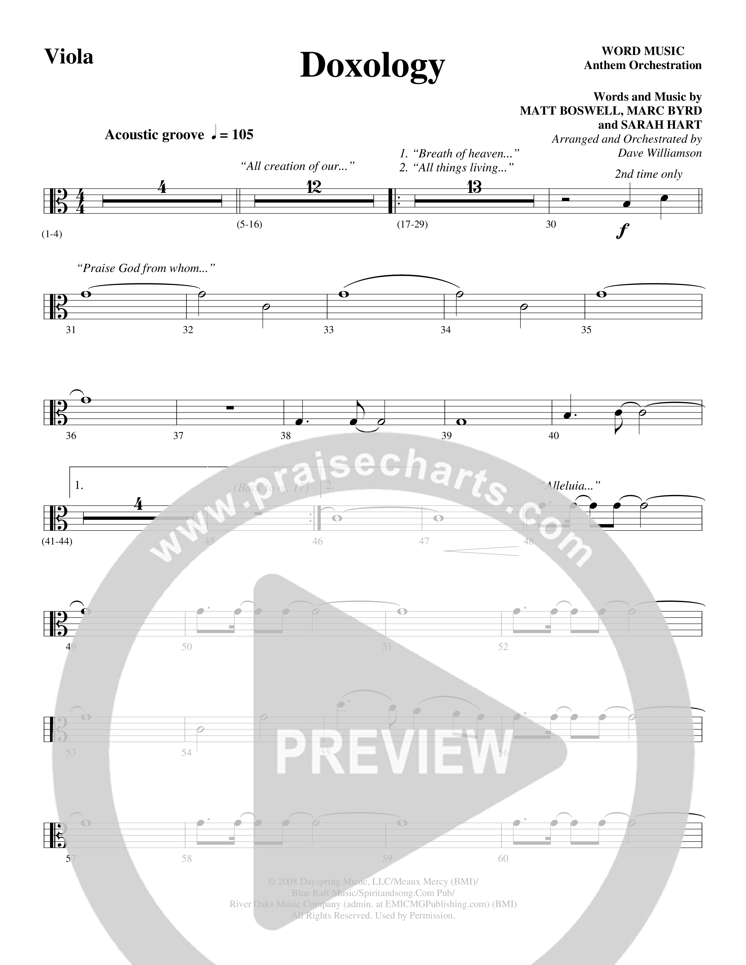 Doxology (Choral Anthem SATB) Viola (Word Music Choral / Arr. Dave Williamson)