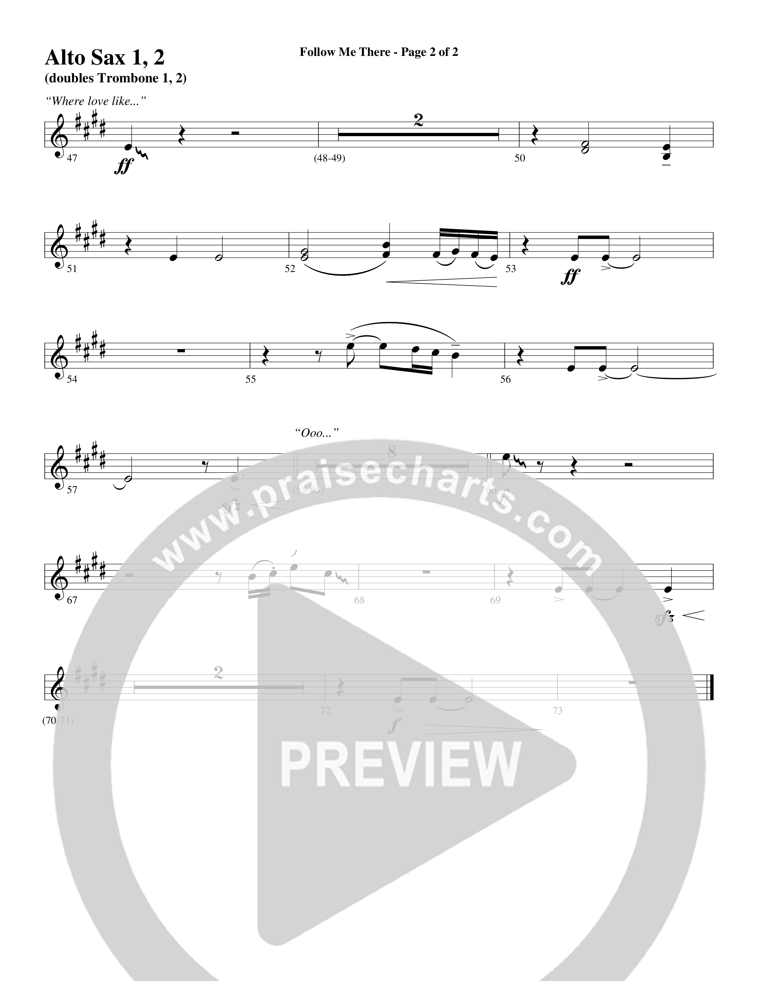 Follow Me There (Choral Anthem SATB) Alto Sax 1/2 (Word Music Choral / Arr. Cliff Duren)