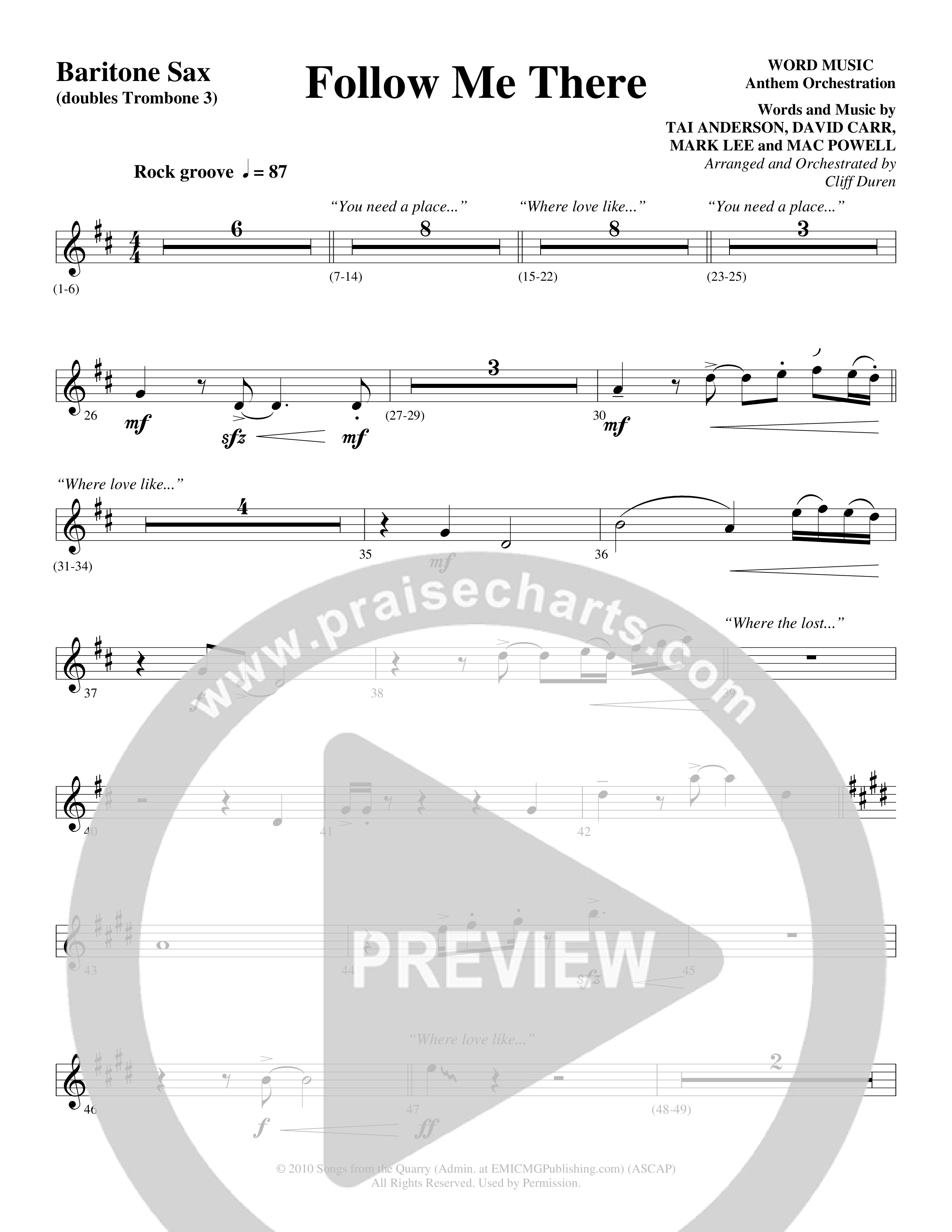 Follow Me There (Choral Anthem SATB) Bari Sax (Word Music Choral / Arr. Cliff Duren)