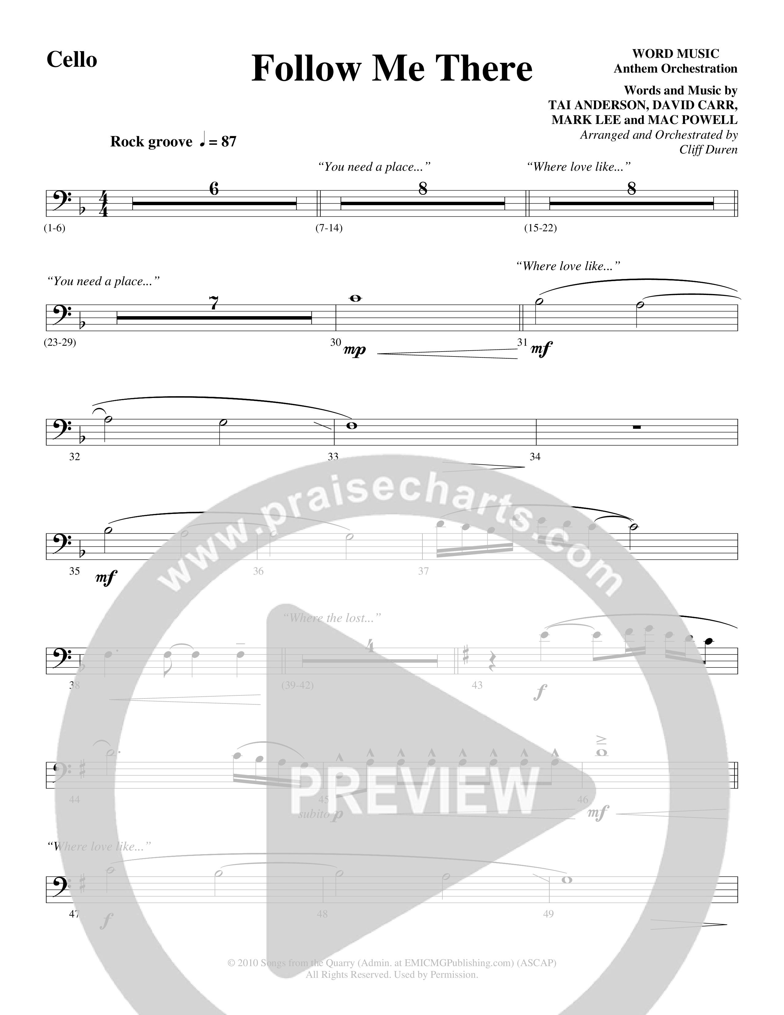 Follow Me There (Choral Anthem SATB) Cello (Word Music Choral / Arr. Cliff Duren)